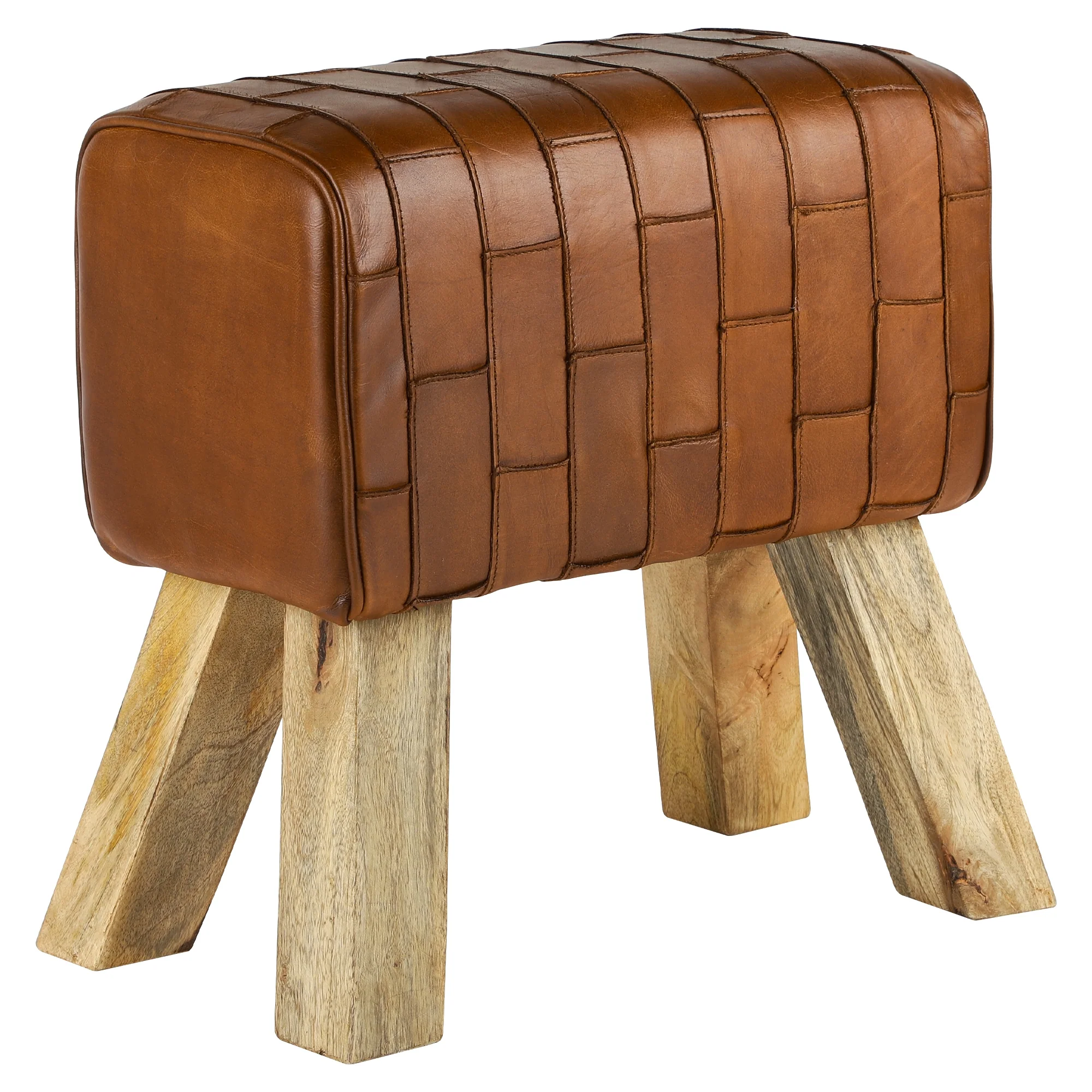 Sitzhocker 48x48x30 cm Braun aus Mangoholz und Büffelleder WOMO-Design