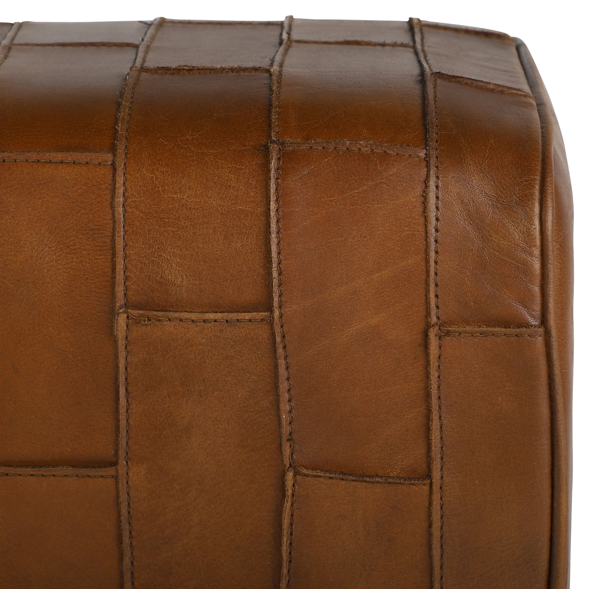 Sitzhocker 48x48x30 cm Braun aus Mangoholz und Büffelleder WOMO-Design - Image 5