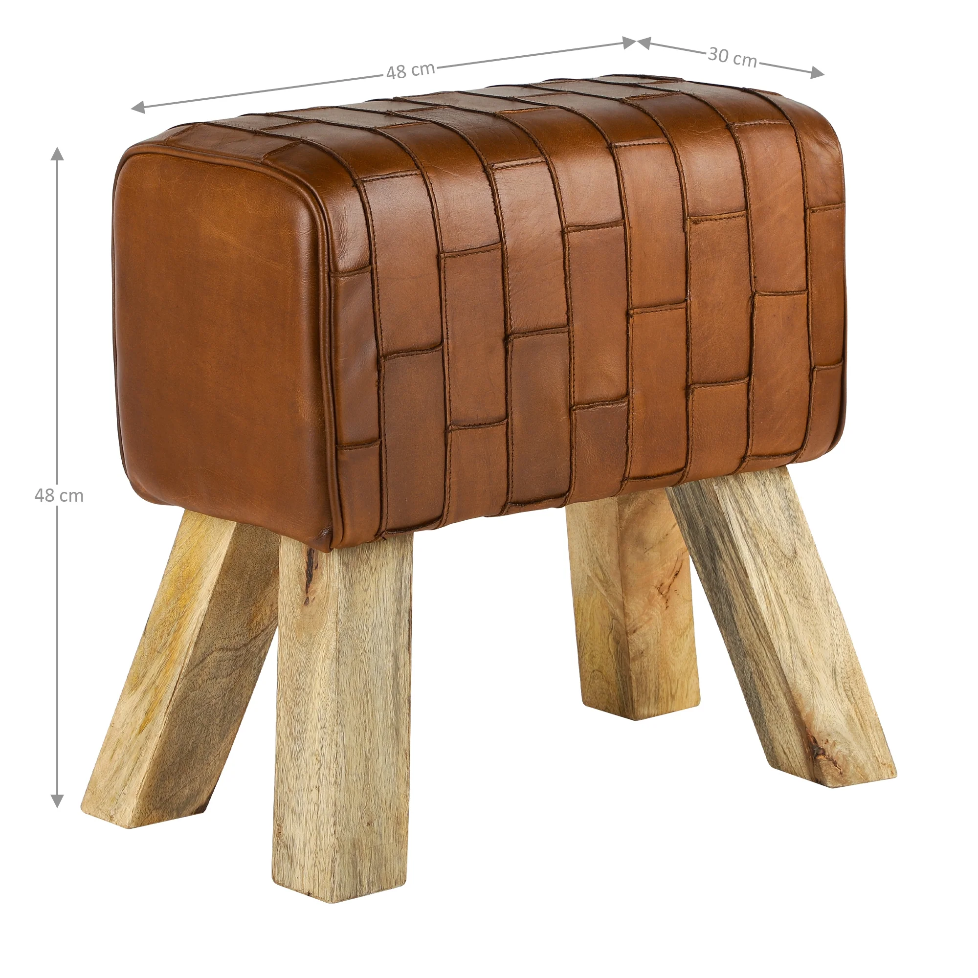 Sitzhocker 48x48x30 cm Braun aus Mangoholz und Büffelleder WOMO-Design - Image 6