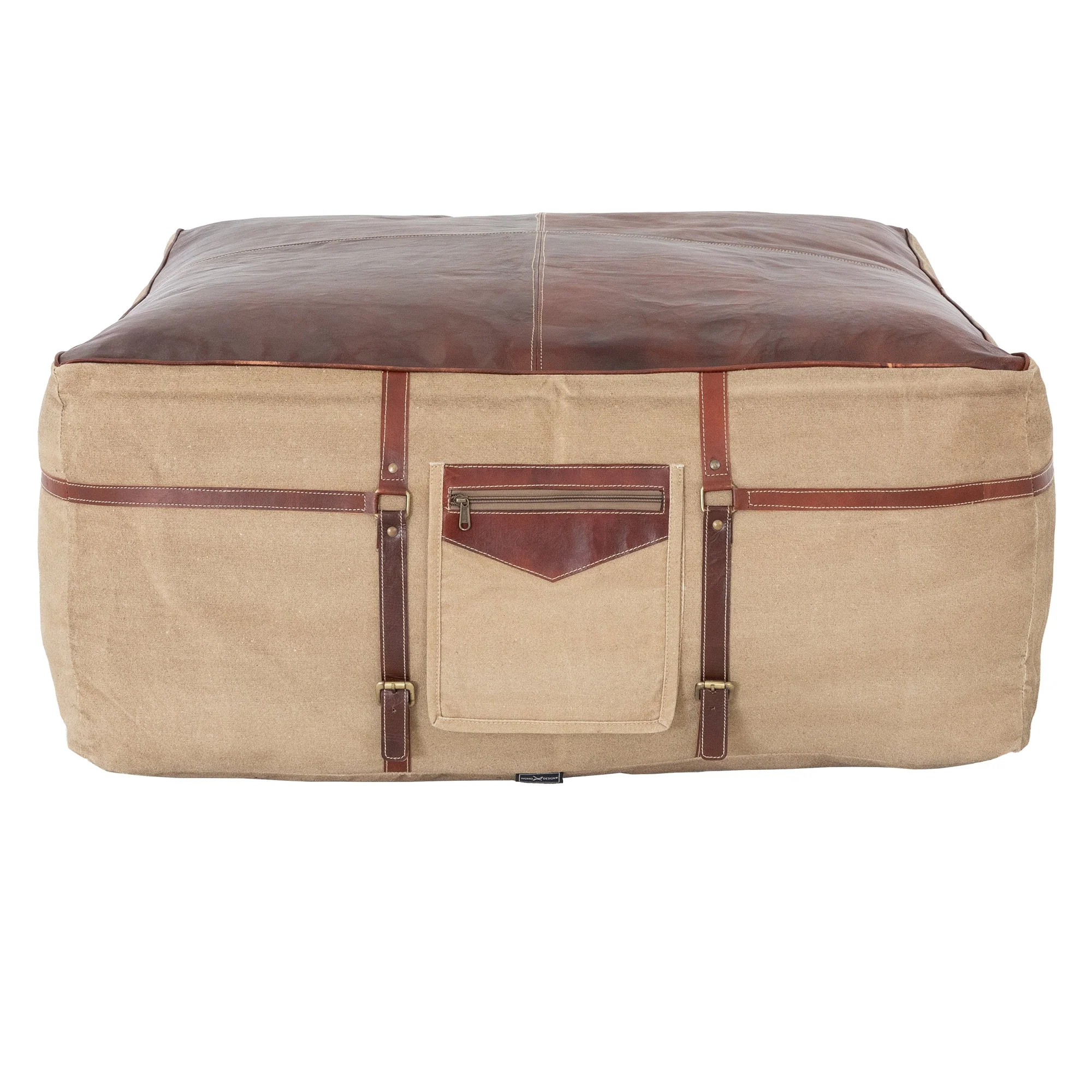 Sitzpouf XXL 90x40x90 cm Braun/Beige aus Leder mit Baumwolle Füllung WOMO-Design - Image 2
