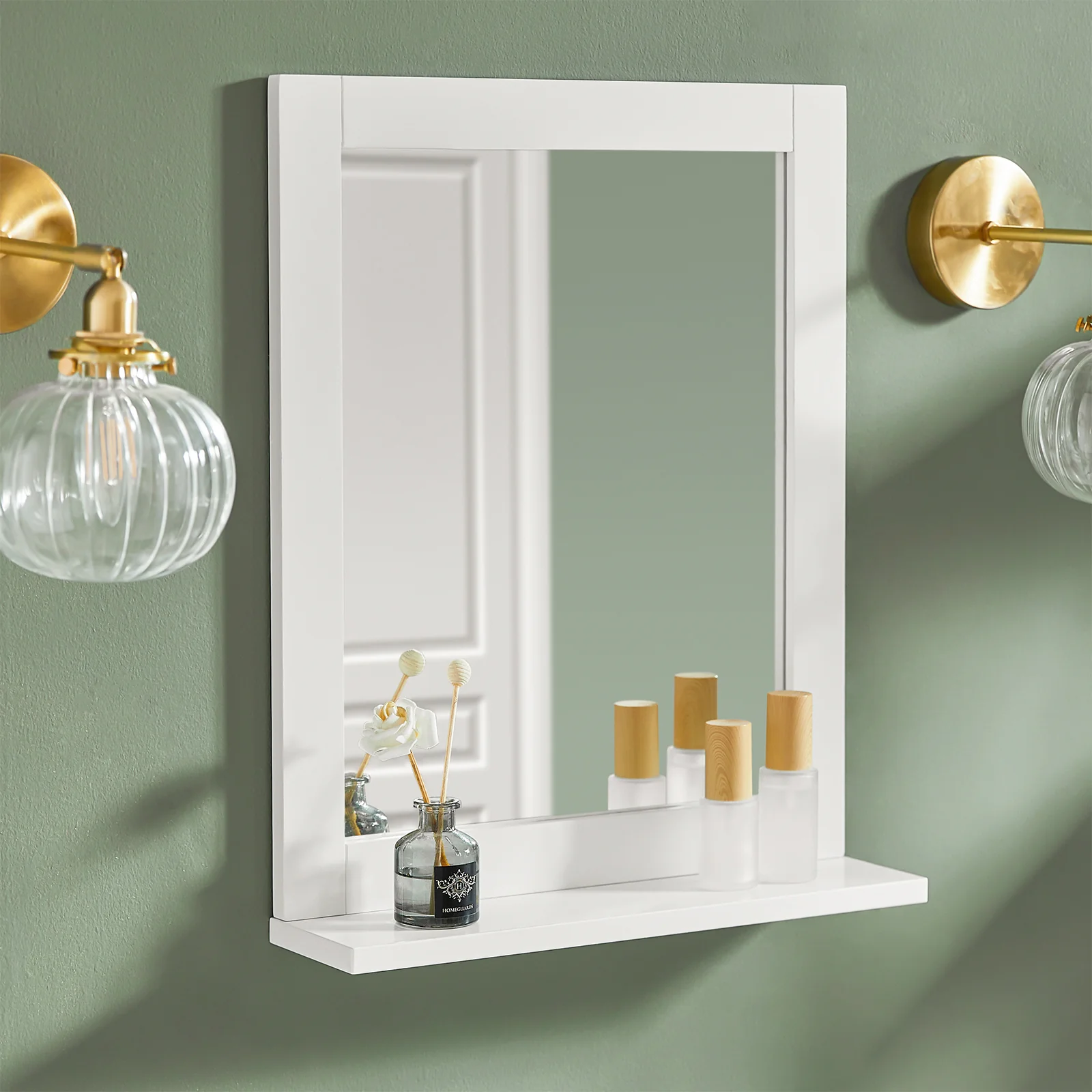 SoBuy Badezimmerschrank Hängend mit Spiegel und Ablage Weiß 40x49x10cm FRG129-W für Wandmontage - Image 10