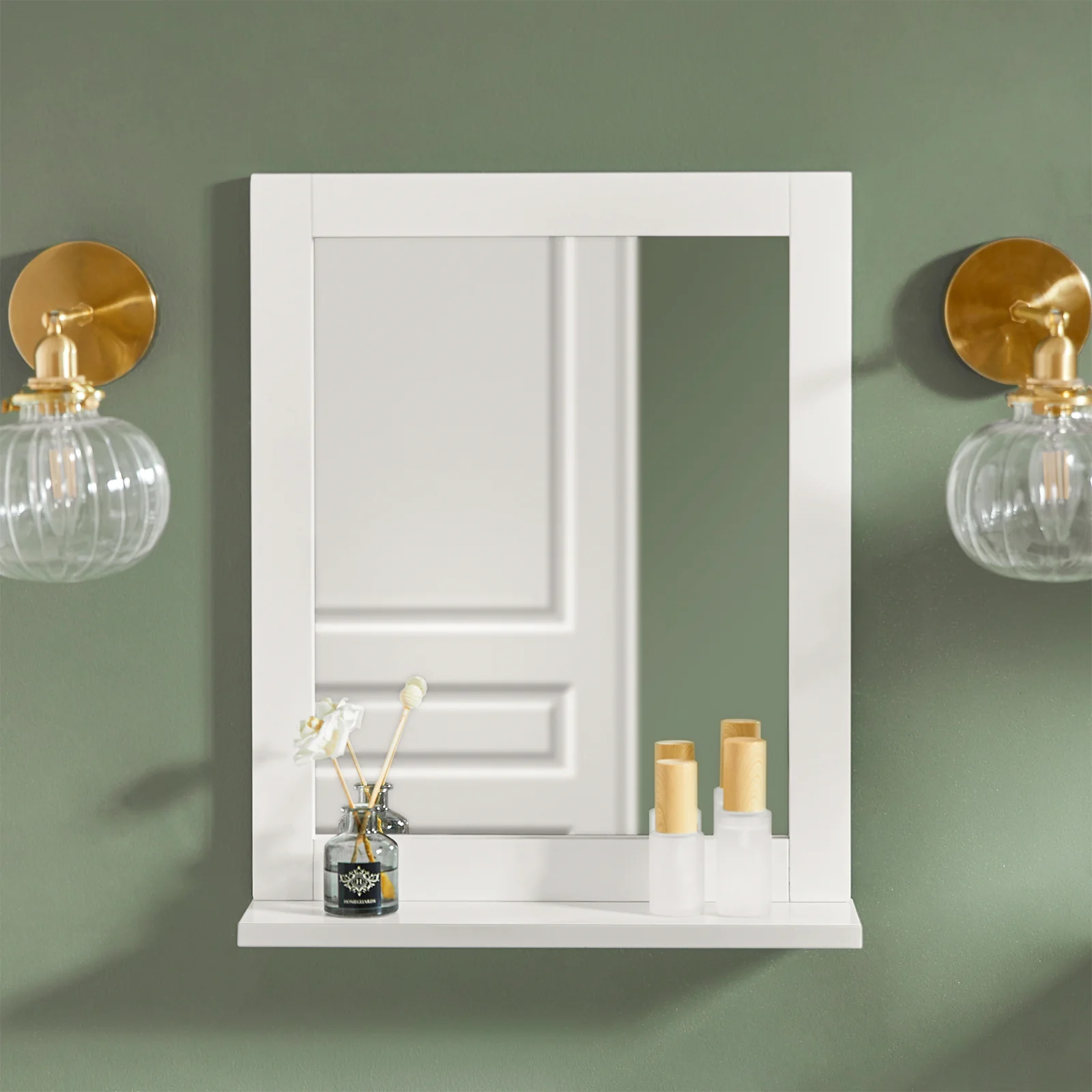 SoBuy Badezimmerschrank Hängend mit Spiegel und Ablage Weiß 40x49x10cm FRG129-W für Wandmontage - Image 11