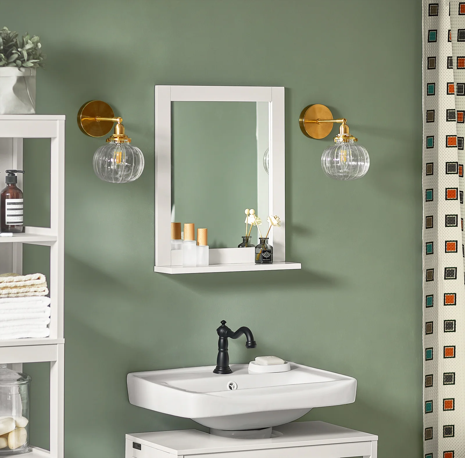 SoBuy Badezimmerschrank Hängend mit Spiegel und Ablage Weiß 40x49x10cm FRG129-W für Wandmontage - Image 5