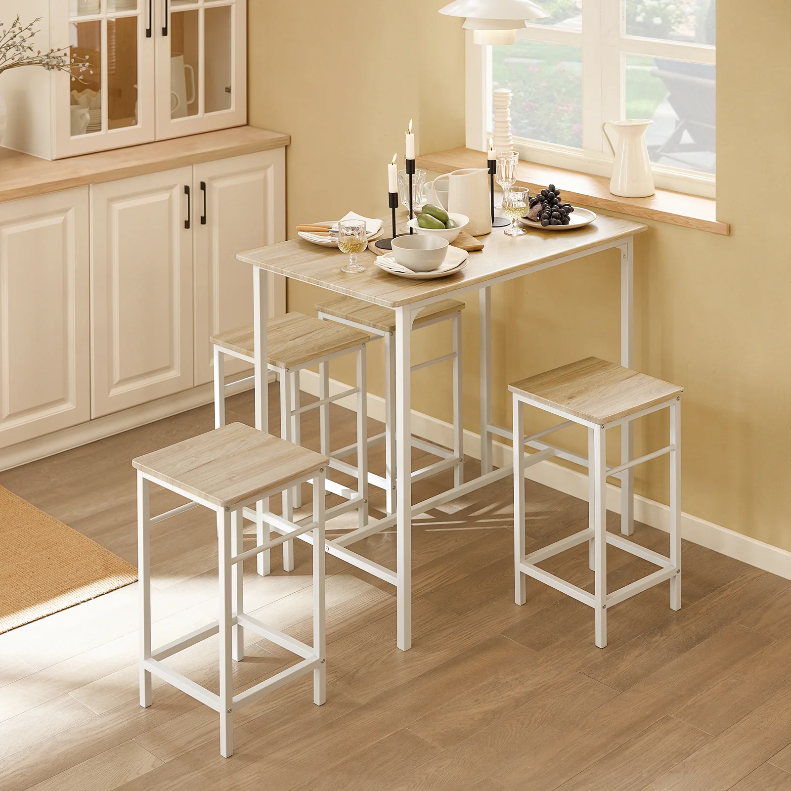 SoBuy Bartisch-Set mit 4 Stühlen, platzsparend für kleine Räume in Weiß - Image 7