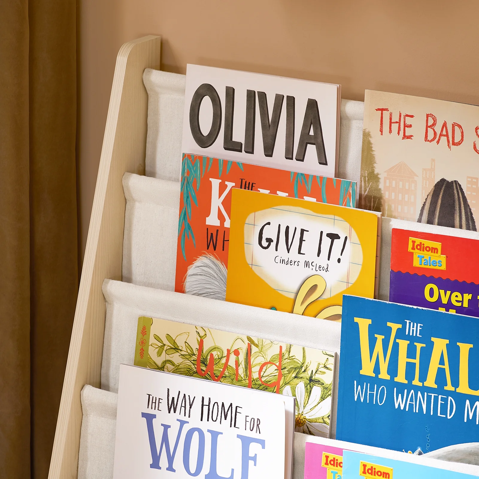SoBuy Montessori Bücherregal mit 4 Stofffächern für Spielzeug in Natur - Image 8