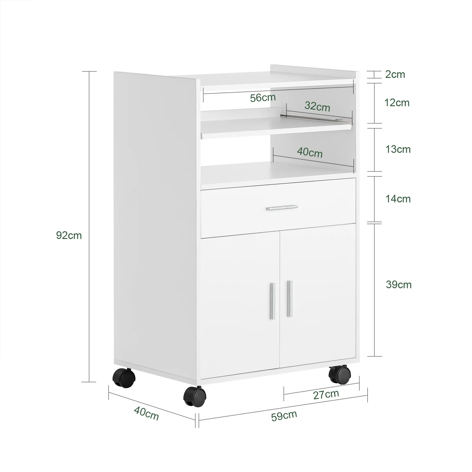 SoBuy Servierwagen Küchenschrank mit Arbeitsplatte und Rollen in Weiß - Image 7