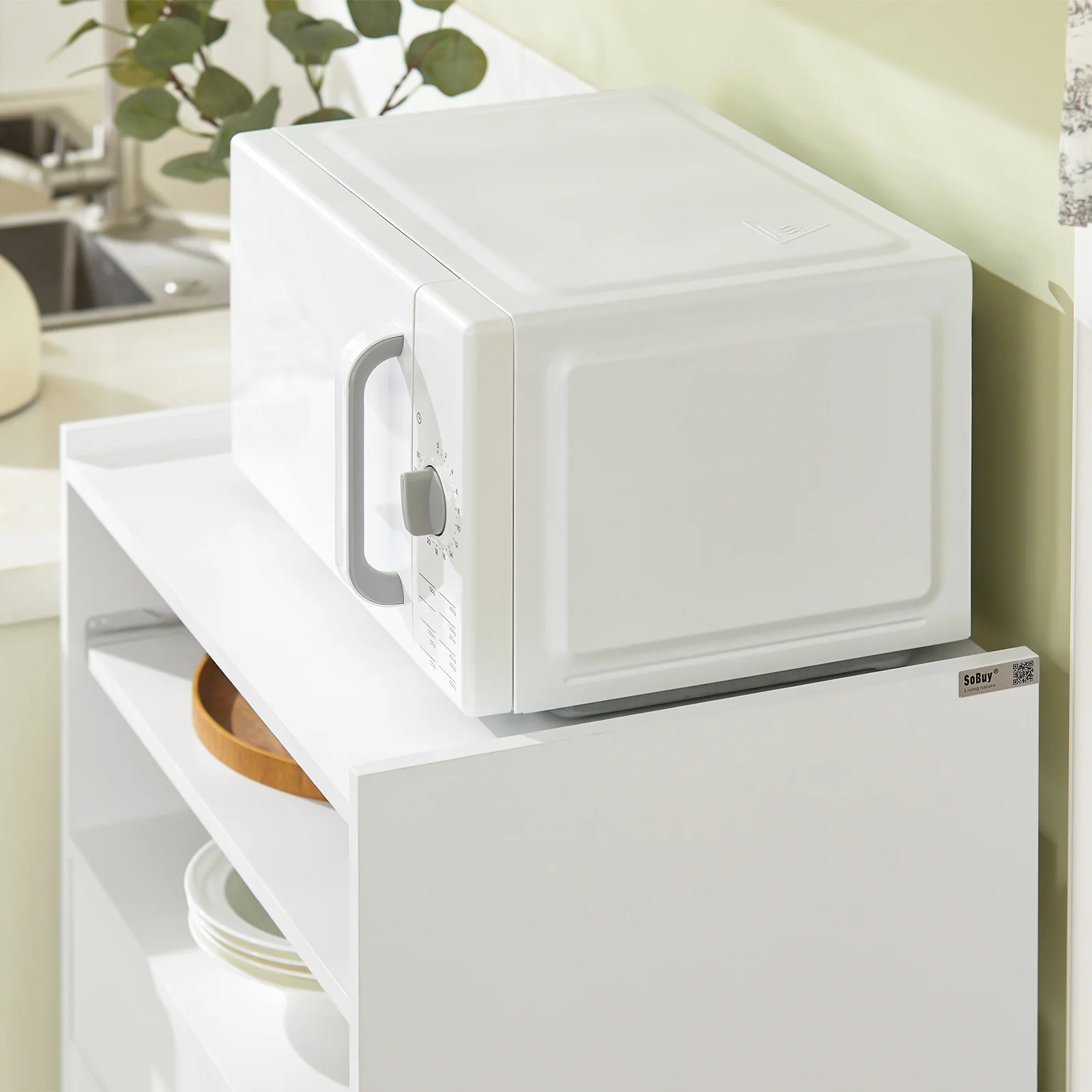 SoBuy Servierwagen Küchenschrank mit Arbeitsplatte und Rollen in Weiß - Image 8