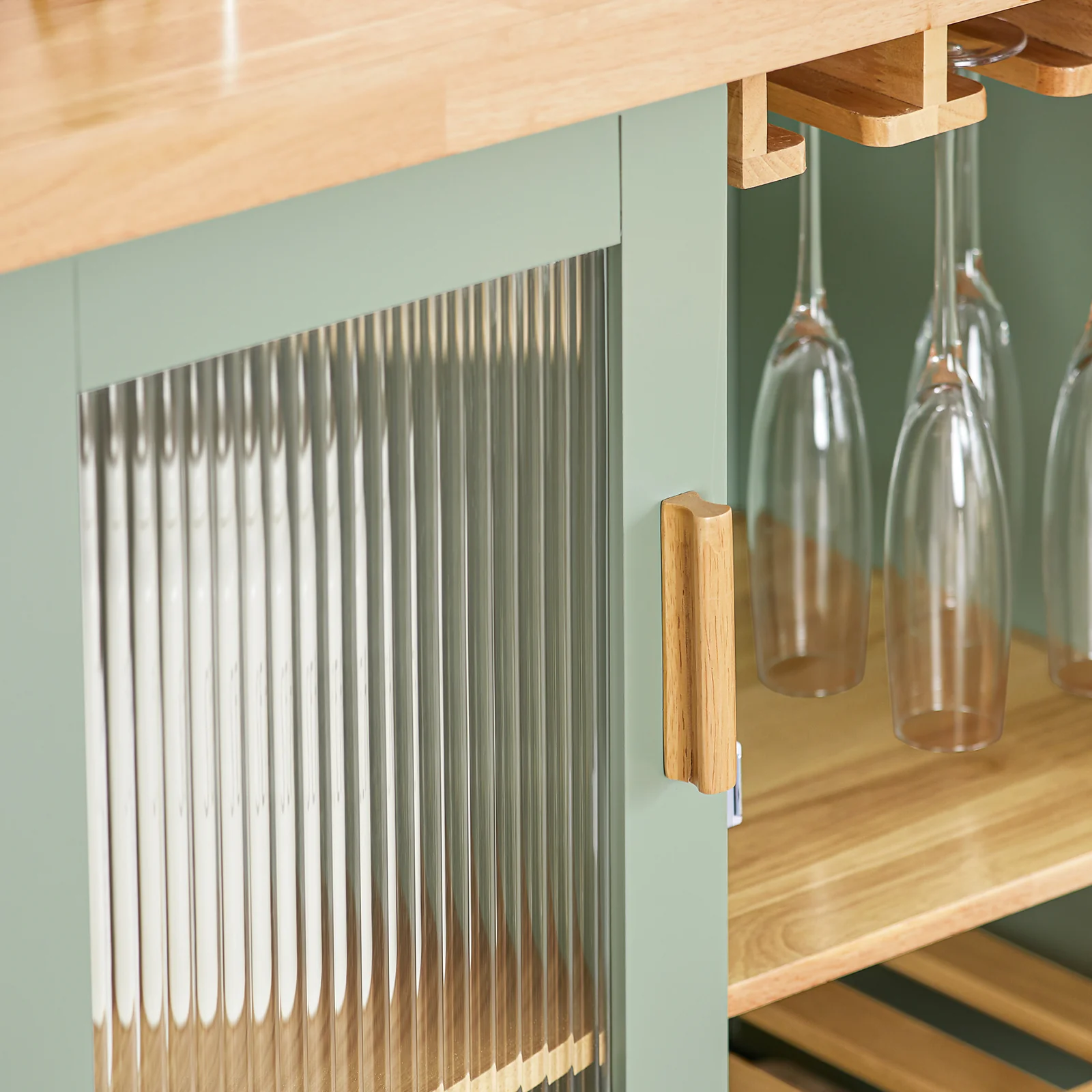 SoBuy Küchenschrank Sideboard mit Glastüren und Schubladen, 120 cm Arbeitsplatte in Grün - Image 9