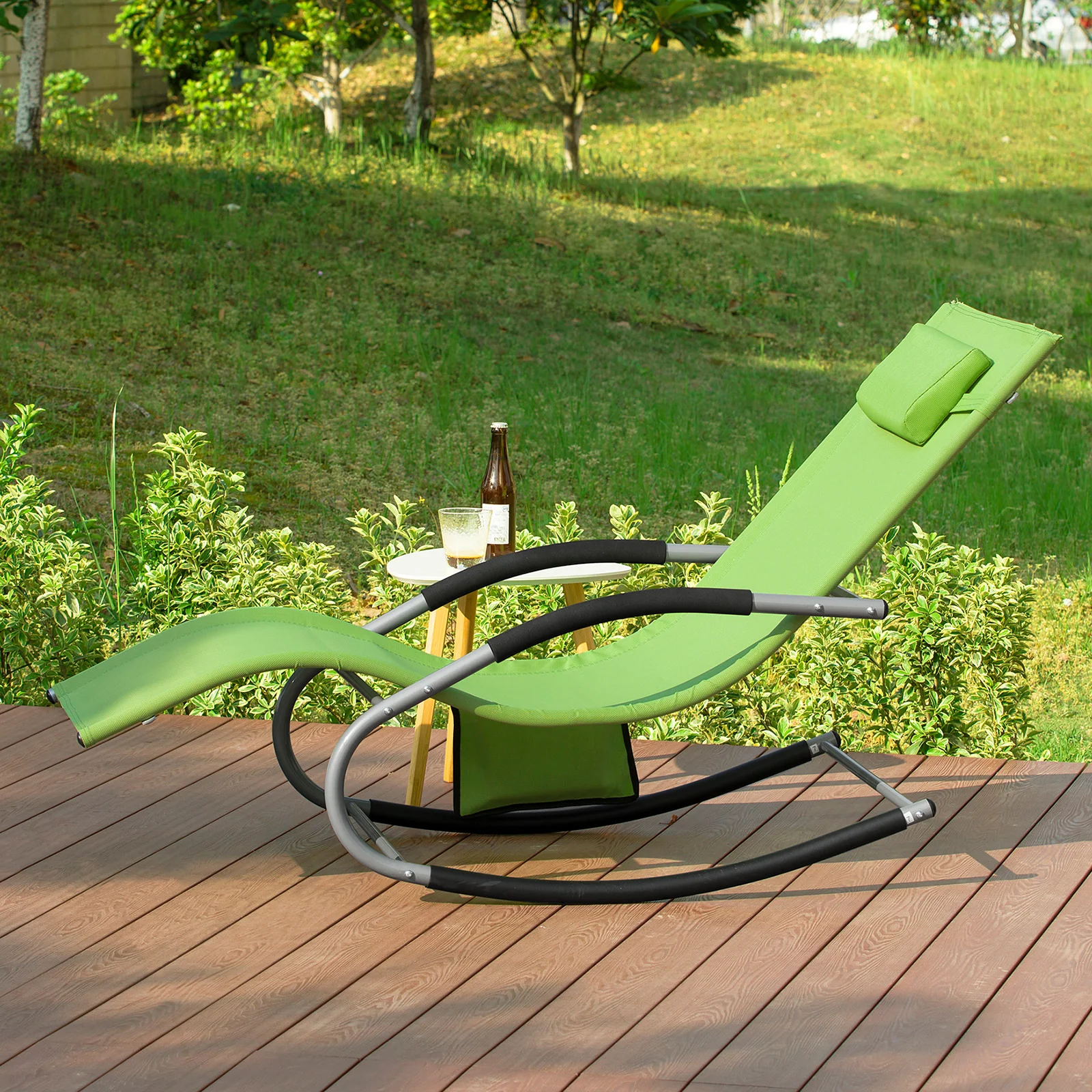 SoBuy Schaukelstuhl-Gartenset für 2 Personen Hellgrün OGS28-GRx2 - Image 45