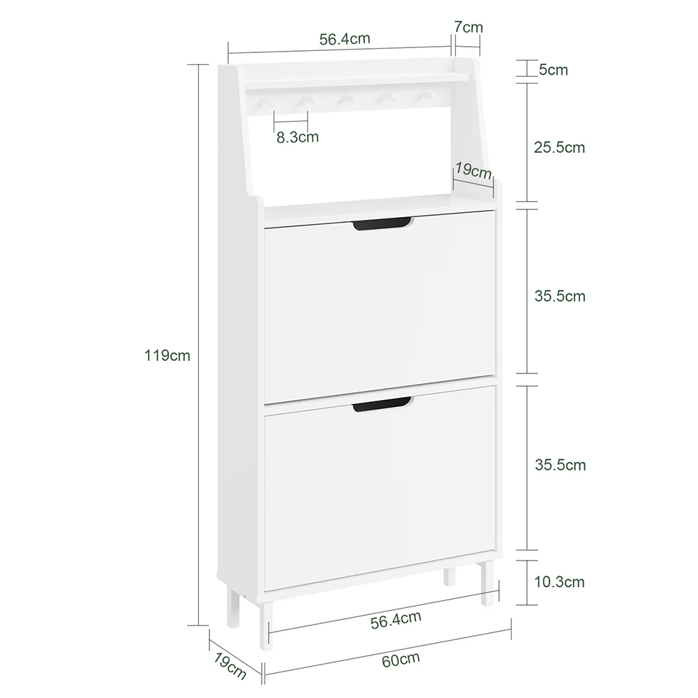 SoBuy Schuhschrank Aufbewahrung Weiß 60x19x119cm Modern FSR221-W - Image 6