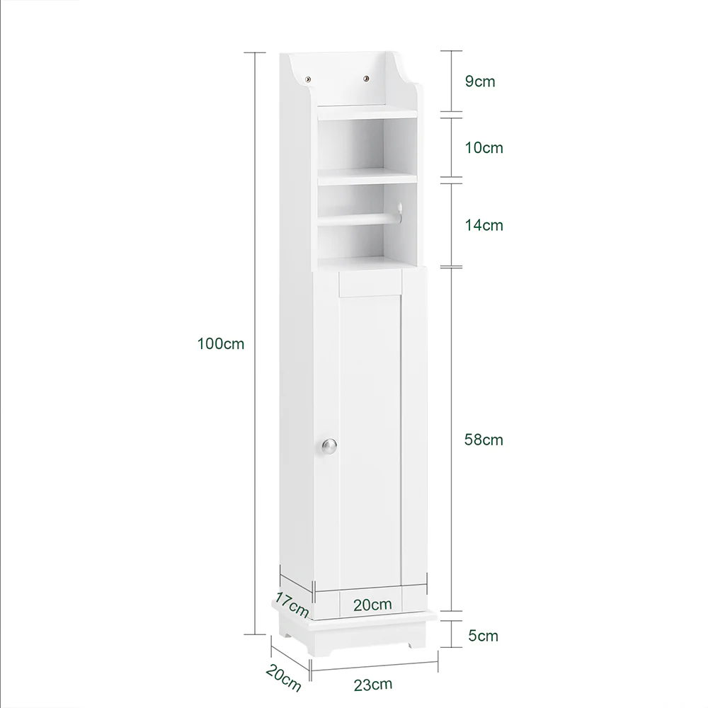 SoBuy Toilettenschrank mit integriertem Toilettenpapierhalter Weiß 23x20x100cm Modern FRG177-W - Image 6
