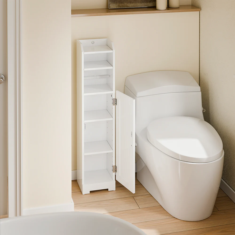 SoBuy Toilettenschrank mit Toilettenpapierhalter Weiß 20x18x95cm Modern FRG177-II-W - Image 8