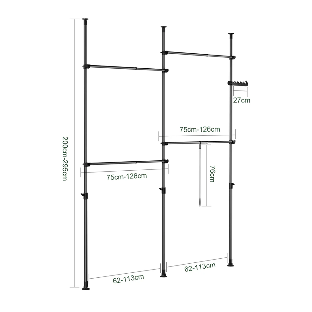 SoBuy Verstellbarer Garderobenständer Aufbewahrung Schwarz 62x75x200cm Industriell KLS03-II-SCH - Image 6