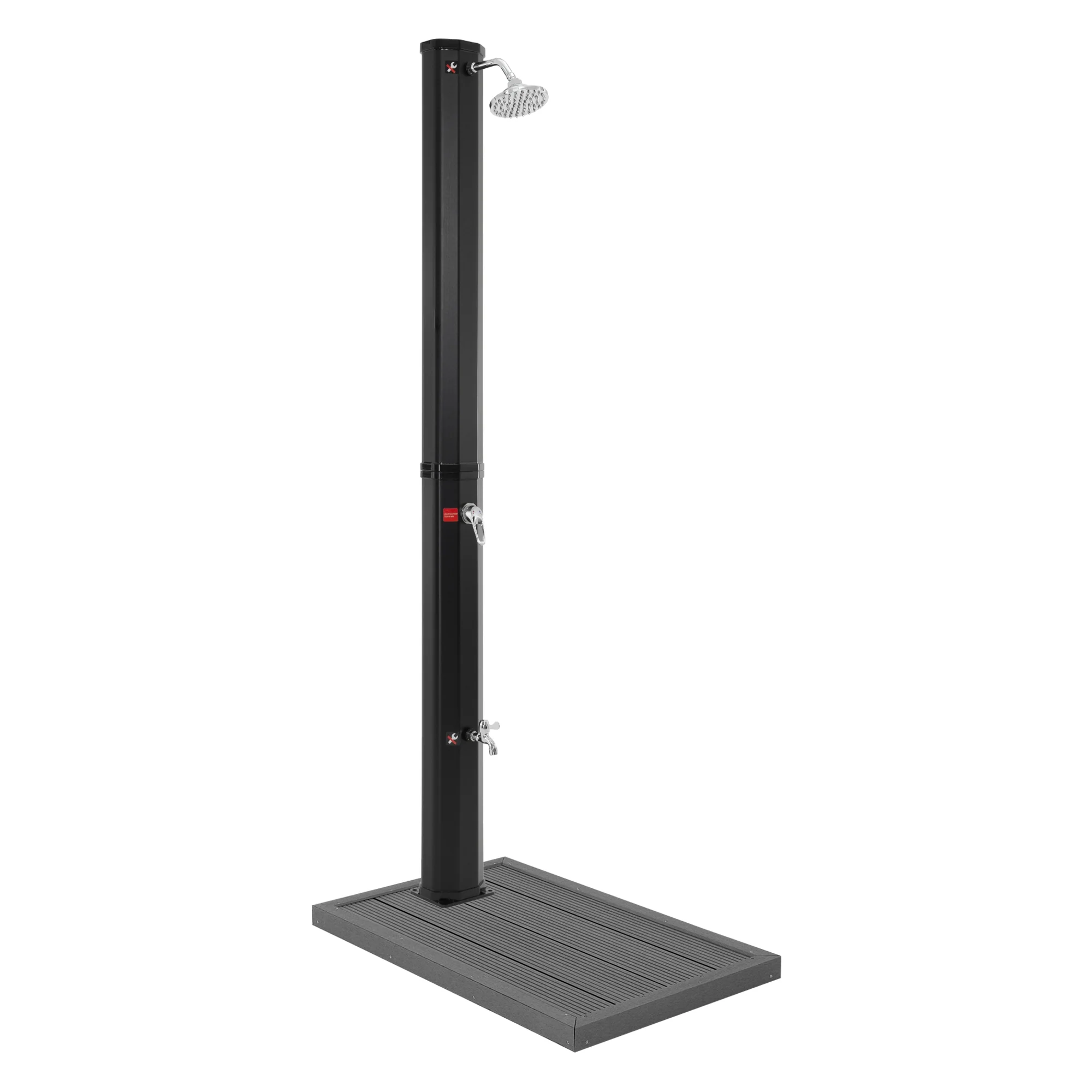 Solardusche 35L 217cm eckig Schwarz mit Bodenplatte Dunkelgrau