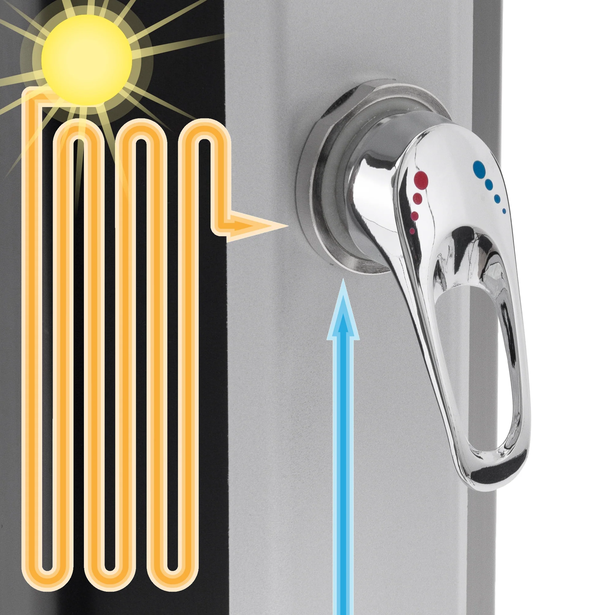 Solardusche 35L 217cm eckig Silber-Schwarz mit Bodenplatte Braun - Image 4