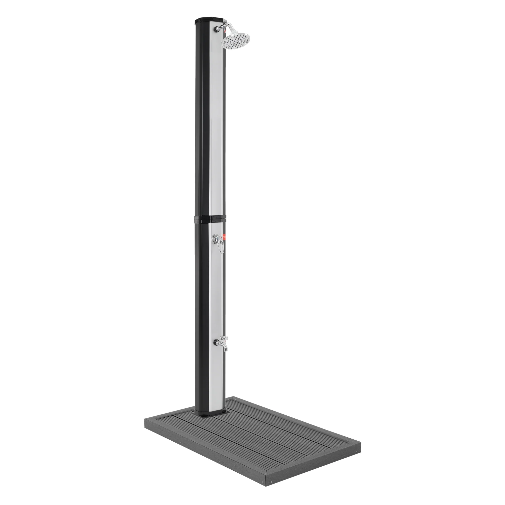 Solardusche 35L 217cm eckig Silber-Schwarz mit Bodenplatte Dunkelgrau