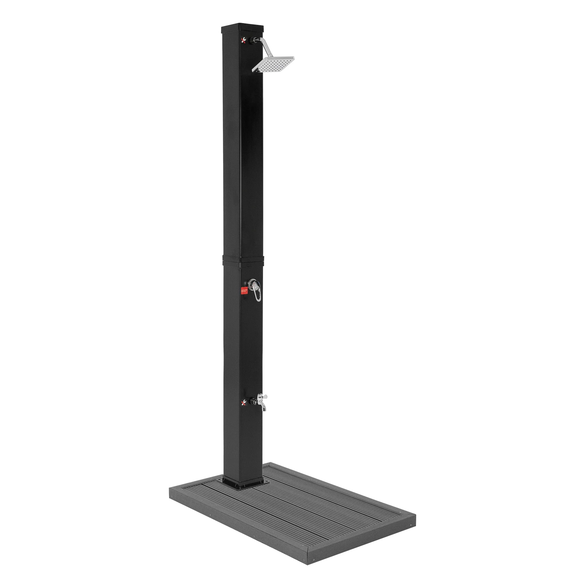 Solardusche 40L 217cm eckig Schwarz mit Bodenplatte Dunkelgrau