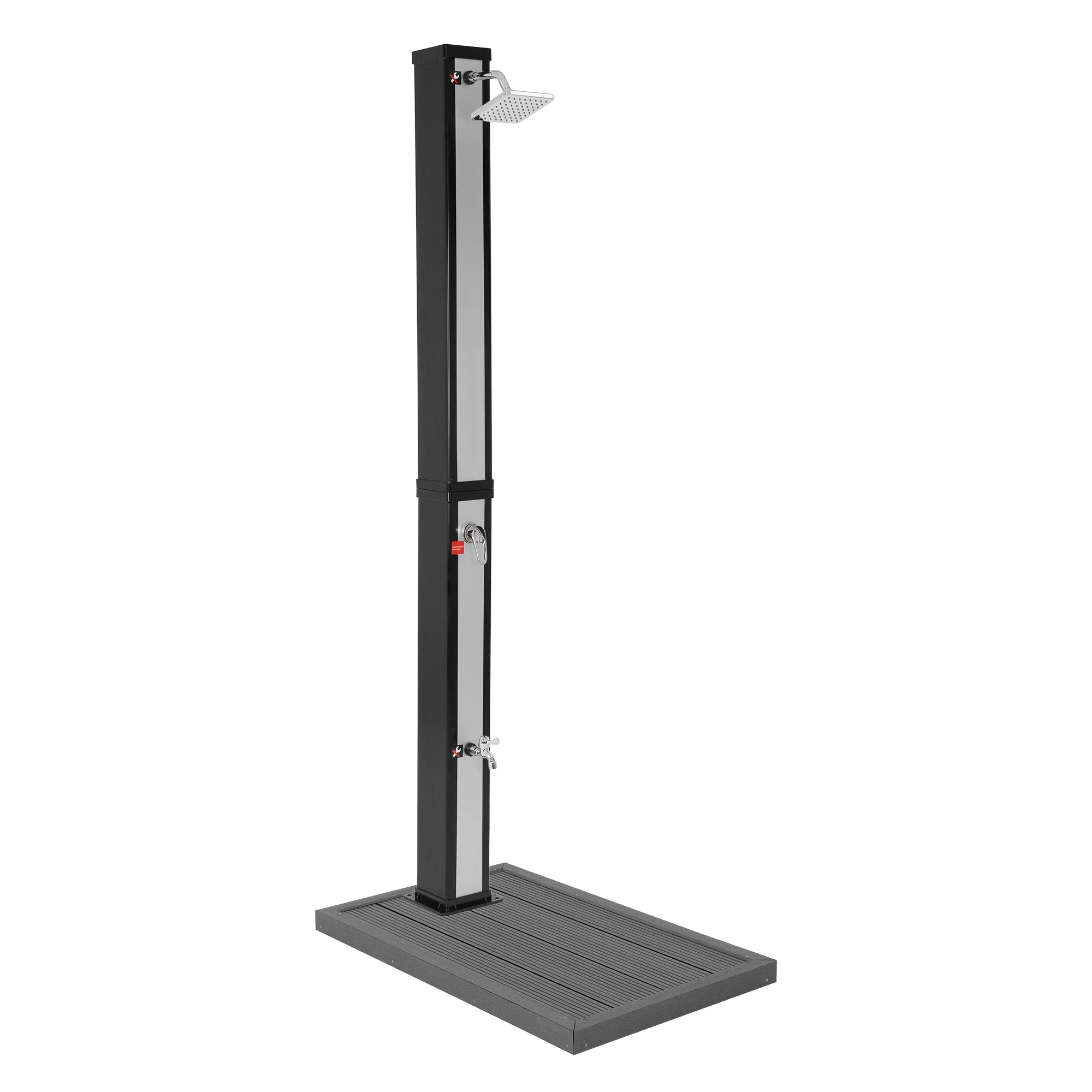 Solardusche 40L 217cm eckig Silber-Schwarz mit Bodenplatte Dunkelgrau