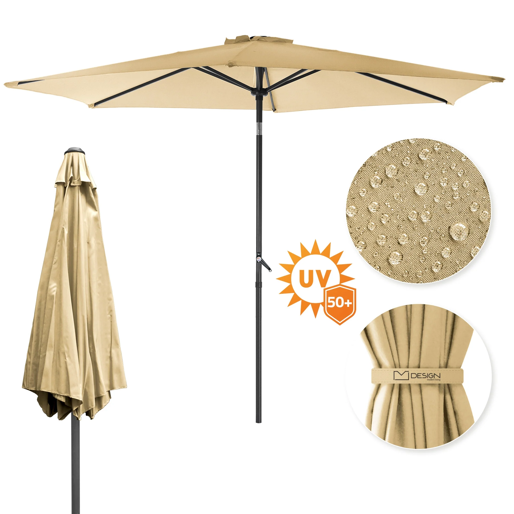Sonnenschirm mit Kurbel Ø 300 cm Braun aus Polyester - Image 2