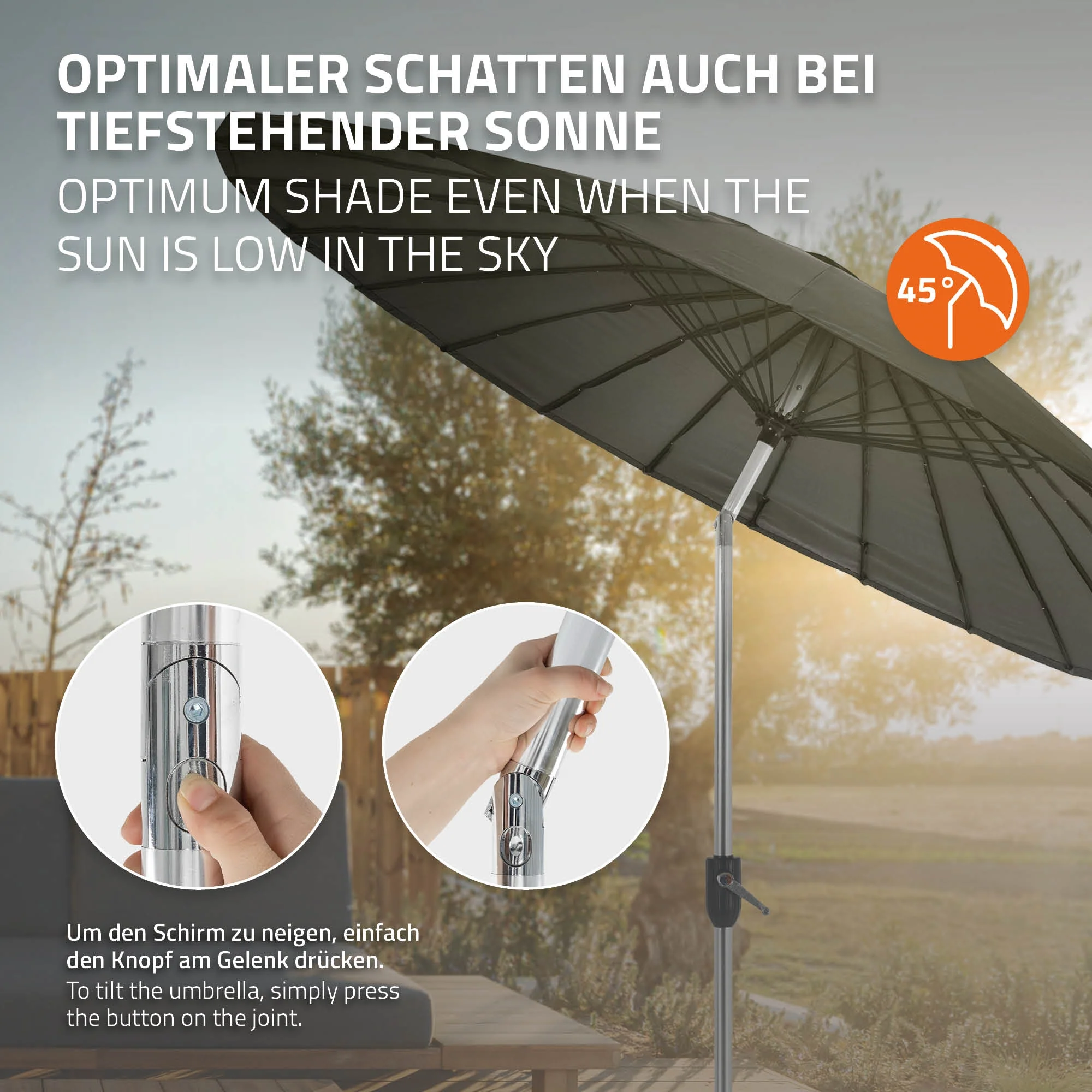 Sonnenschirm Shanghai Ø 270 cm Schwarz aus Aluminium und Polyester ML-Design - Image 4