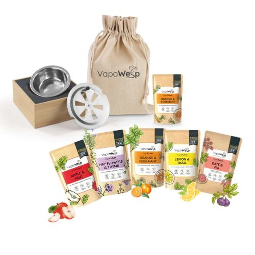 Sparset Menü komplett: VapoWesp Starterset + 5 x VapoPulver 100g
