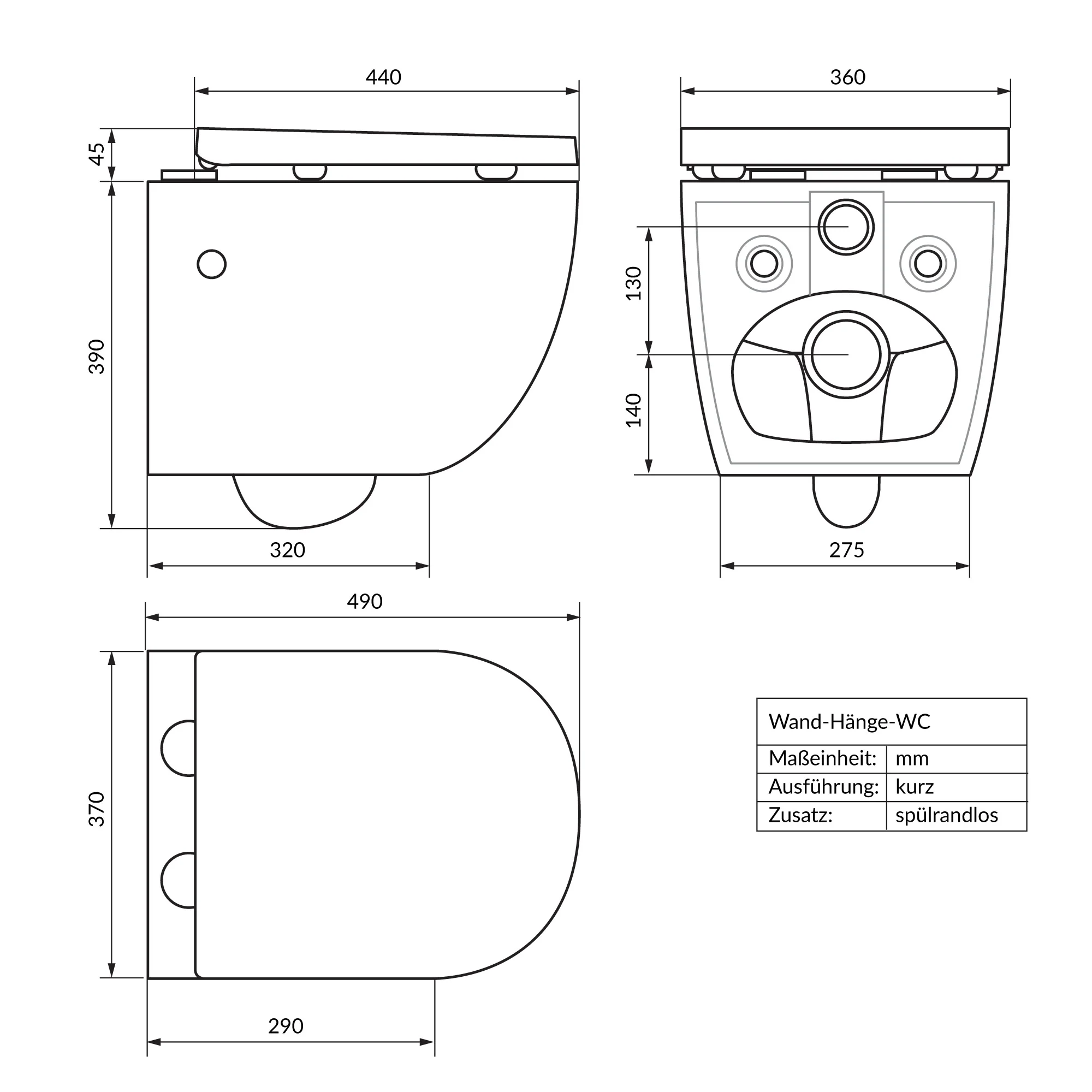 Spülrandloses Hänge WC mit kurze Ausladung 49 cm, Weiß - Image 6
