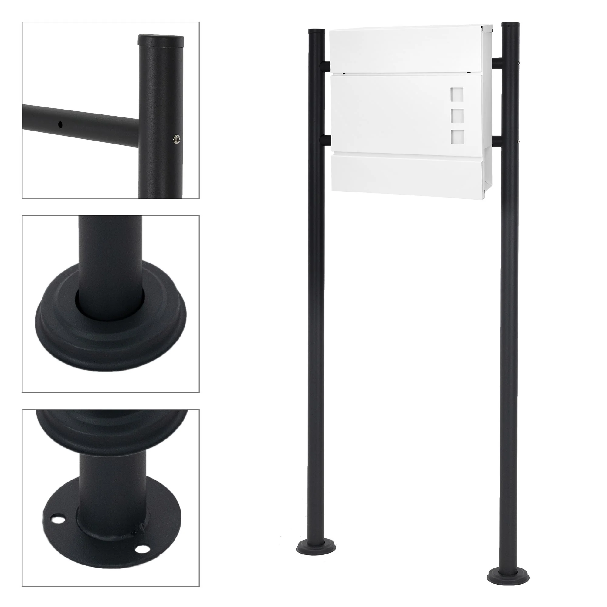 Standbriefkasten mit Zeitungsfach 37x10,5x36,5 cm Weiß aus Stahl - Image 3