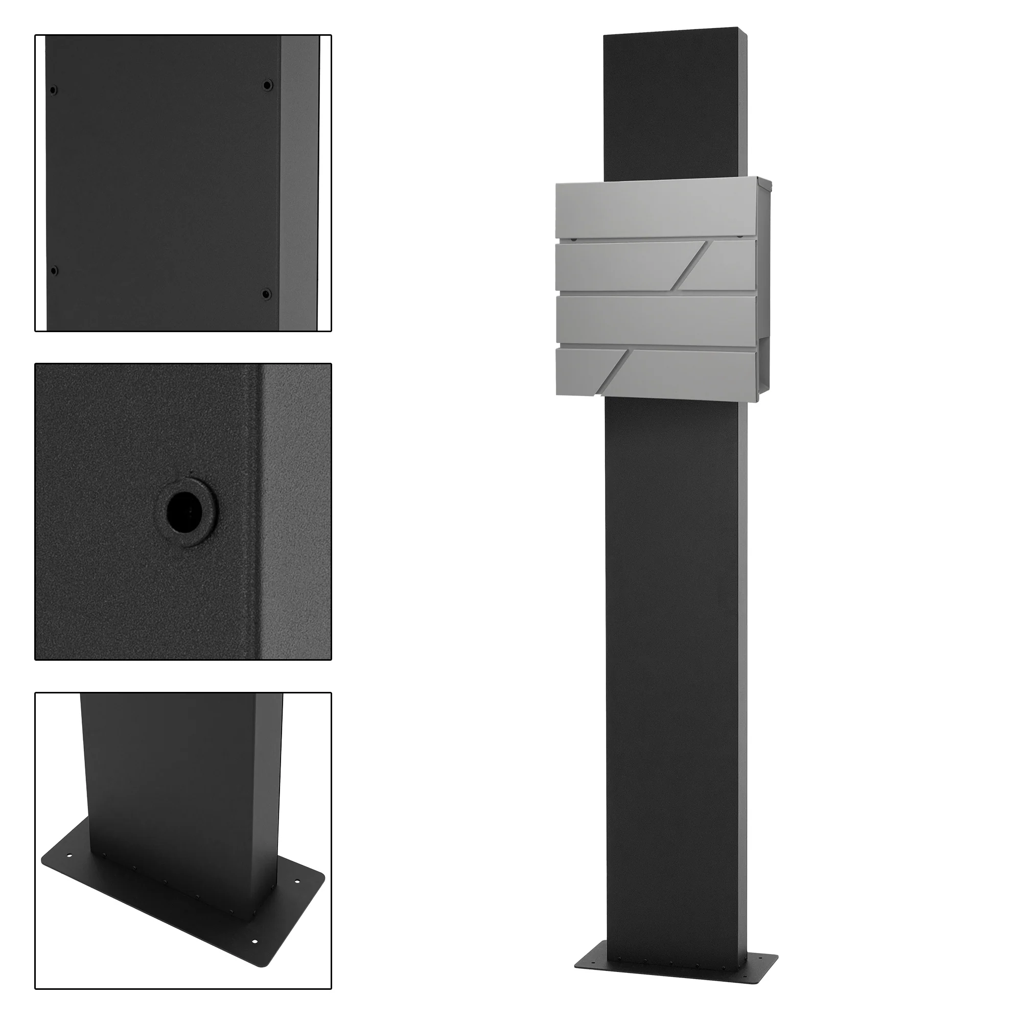 Standbriefkasten mit Zeitungsfach 37x11x37 cm Hellgrau aus Edelstahl ML-Design - Image 3