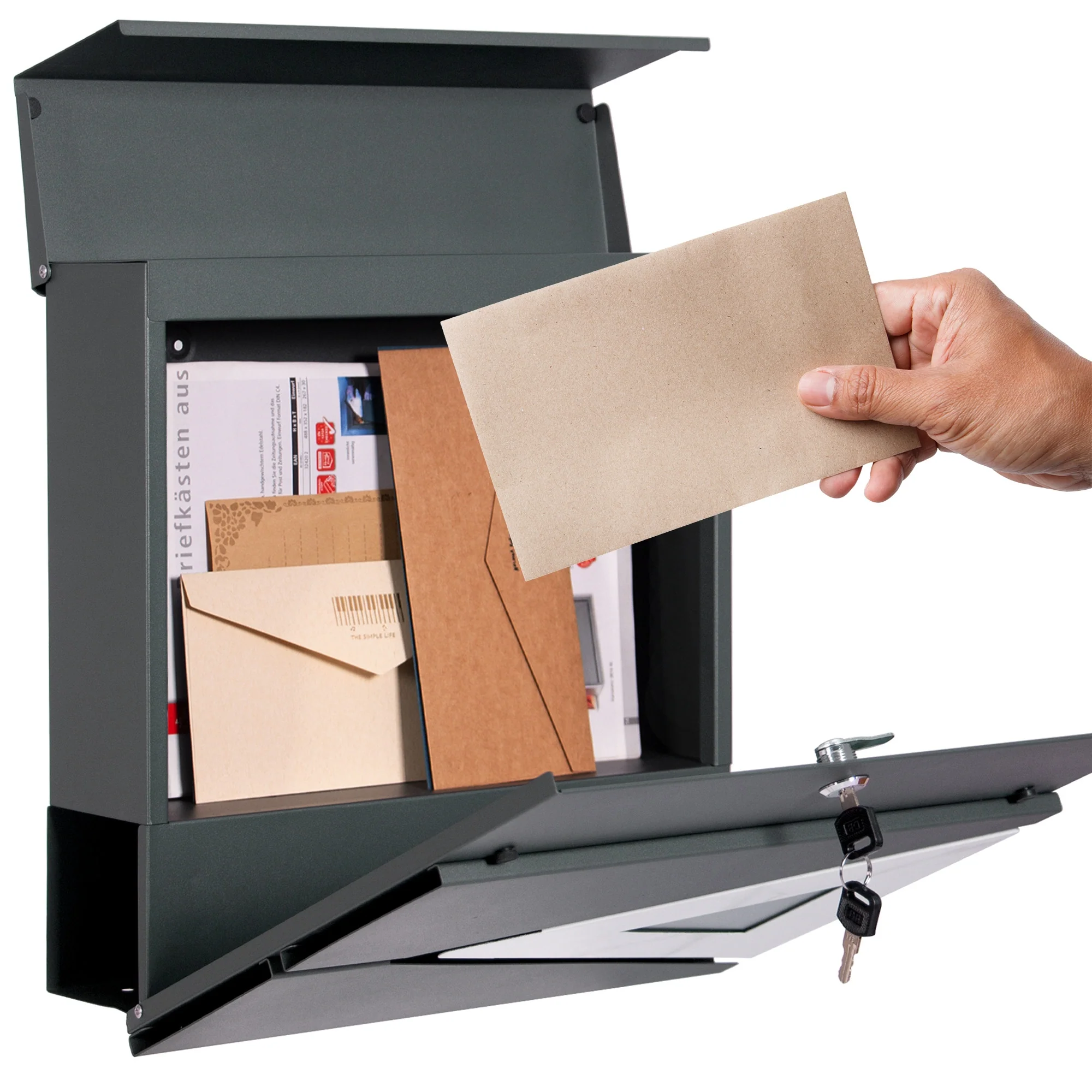 Standbriefkasten mit Zeitungsfach 37x36,5x11 cm Anthrazit/Weiß-Marmoroptik aus Stahl - Image 4