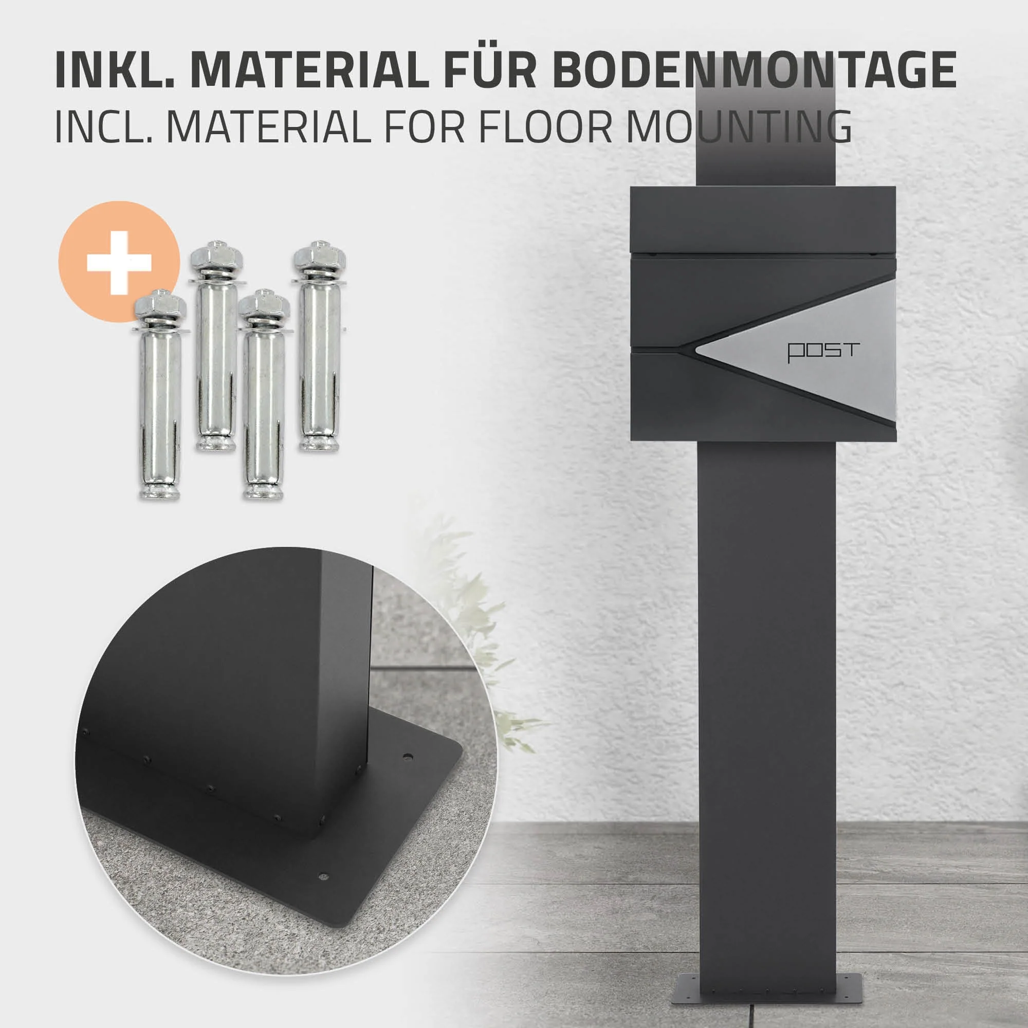 Standbriefkasten mit Zeitungsfach 37x37x11 cm Anthrazit/Silber aus Edelstahl - Image 5