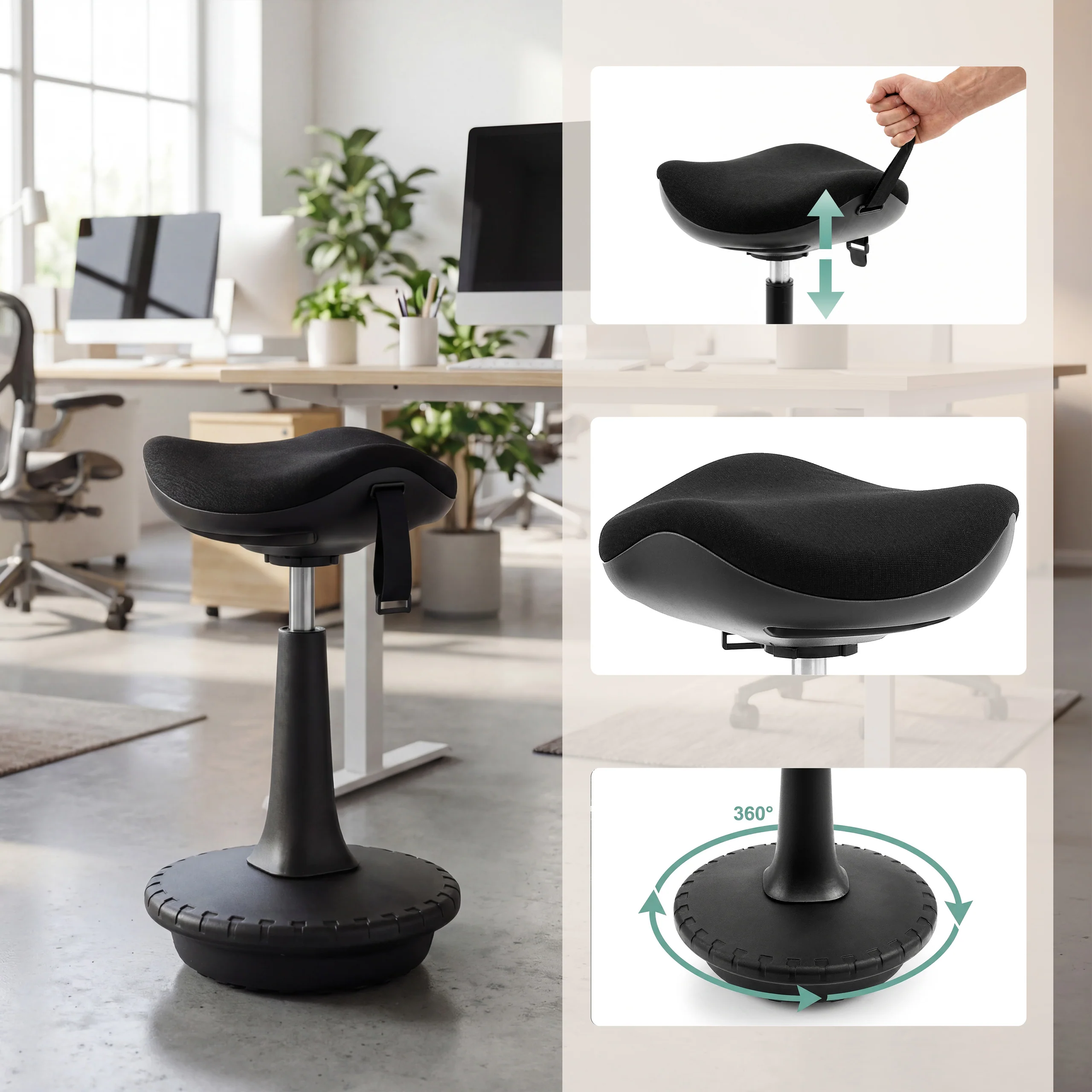 Stehhocker / Stehhilfe Balance Sit Ergo Stoff schwarz hjh OFFICE - Image 5