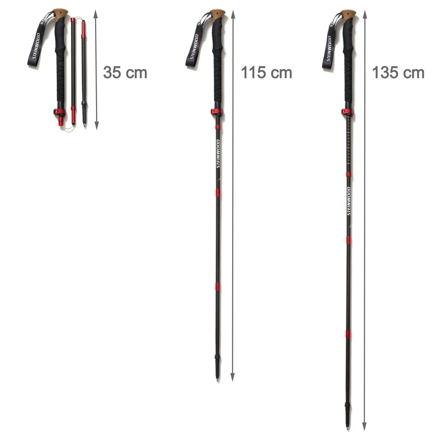 Steinwood Carbon Wanderstöcke 135cm faltbar, ultraleicht, Teleskop, mit Gummipuffer & Beutel - Image 7