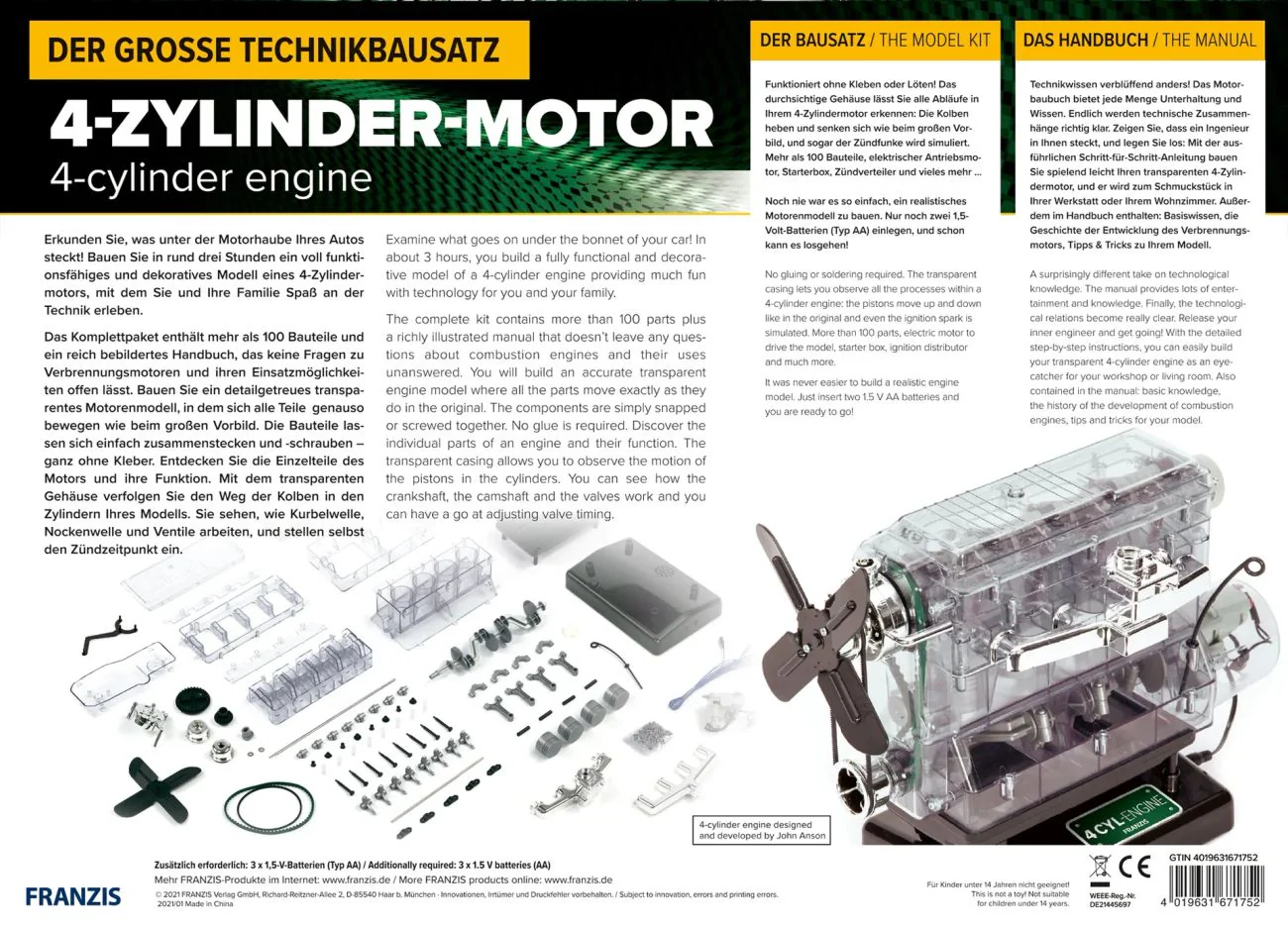 Technikbausatz 4-Zylinder-Motor – Funktionsfähiges Modell - Image 3