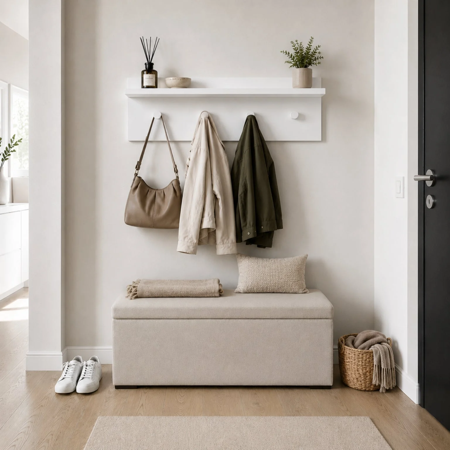 The White Stone Kompakte Wandgarderobe 4 Haken Mit Ablage | Moderne Garderobe Weiß - Image 3