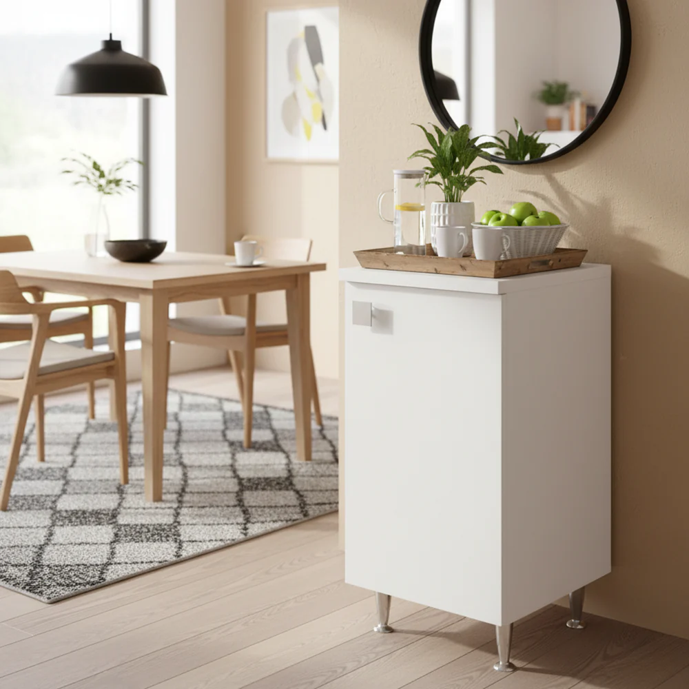 The White Stone Unterschrank 1 Tür Rechts Weiß Esche | Mehrzweckschrank mit Metallfüßen - Image 4