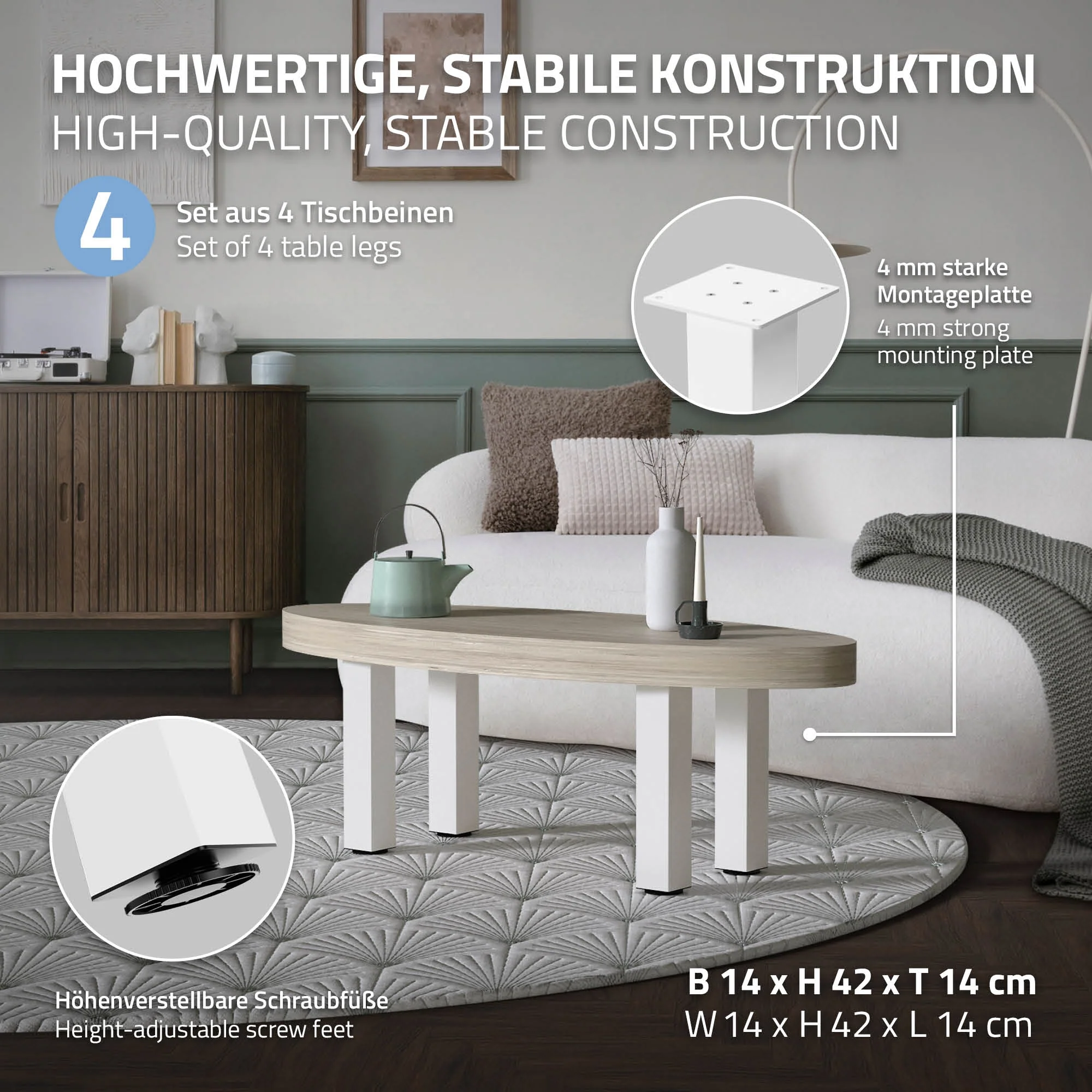 Tischbeine 4er Set I-Design, Vierkantprofil 8x8 cm, Stahl, Industrial, eckig, Metall, verstellbar - Image 30