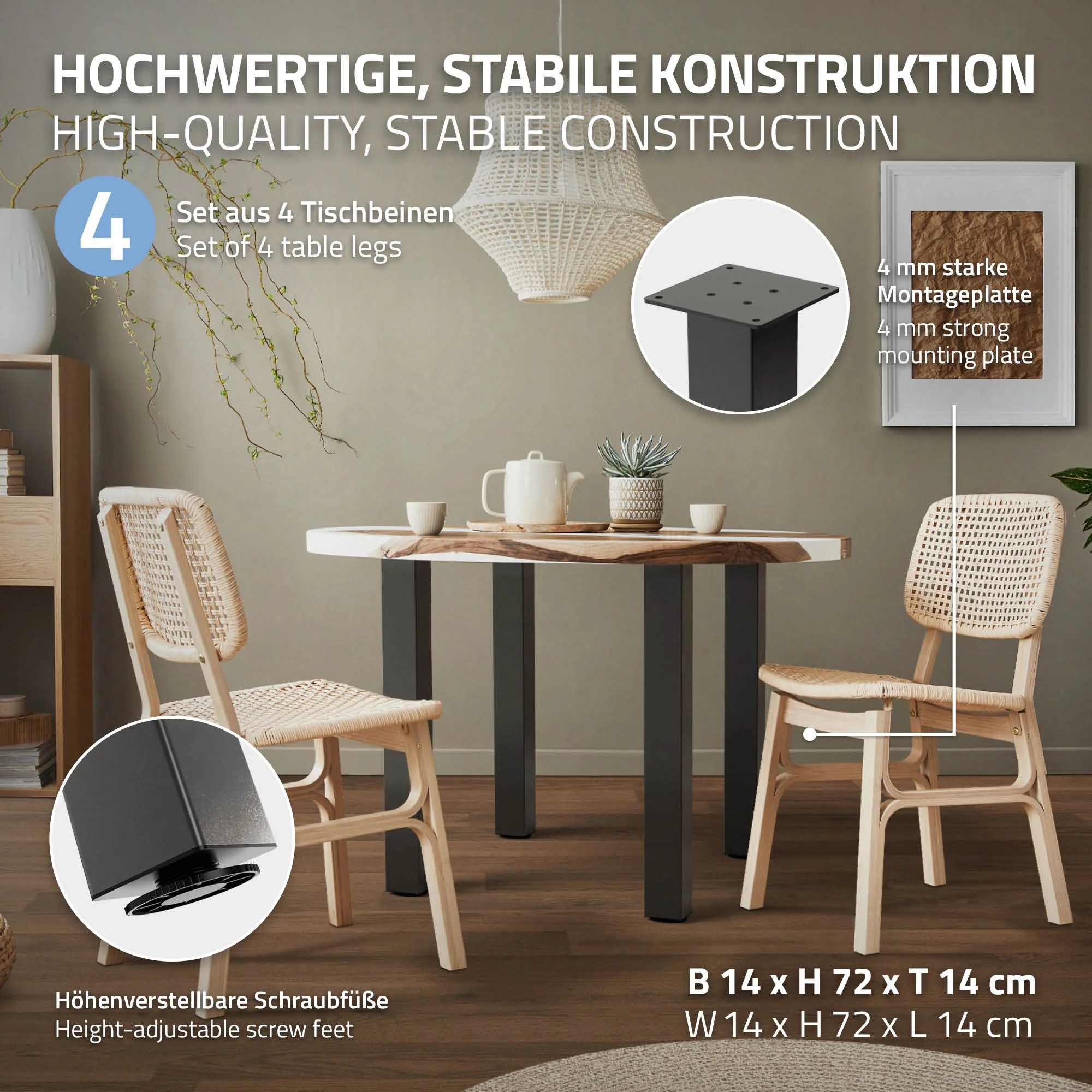 Tischbeine 4er Set I-Design, Vierkantprofil 8x8 cm, Stahl, Industrial, eckig, Metall, verstellbar - Image 39
