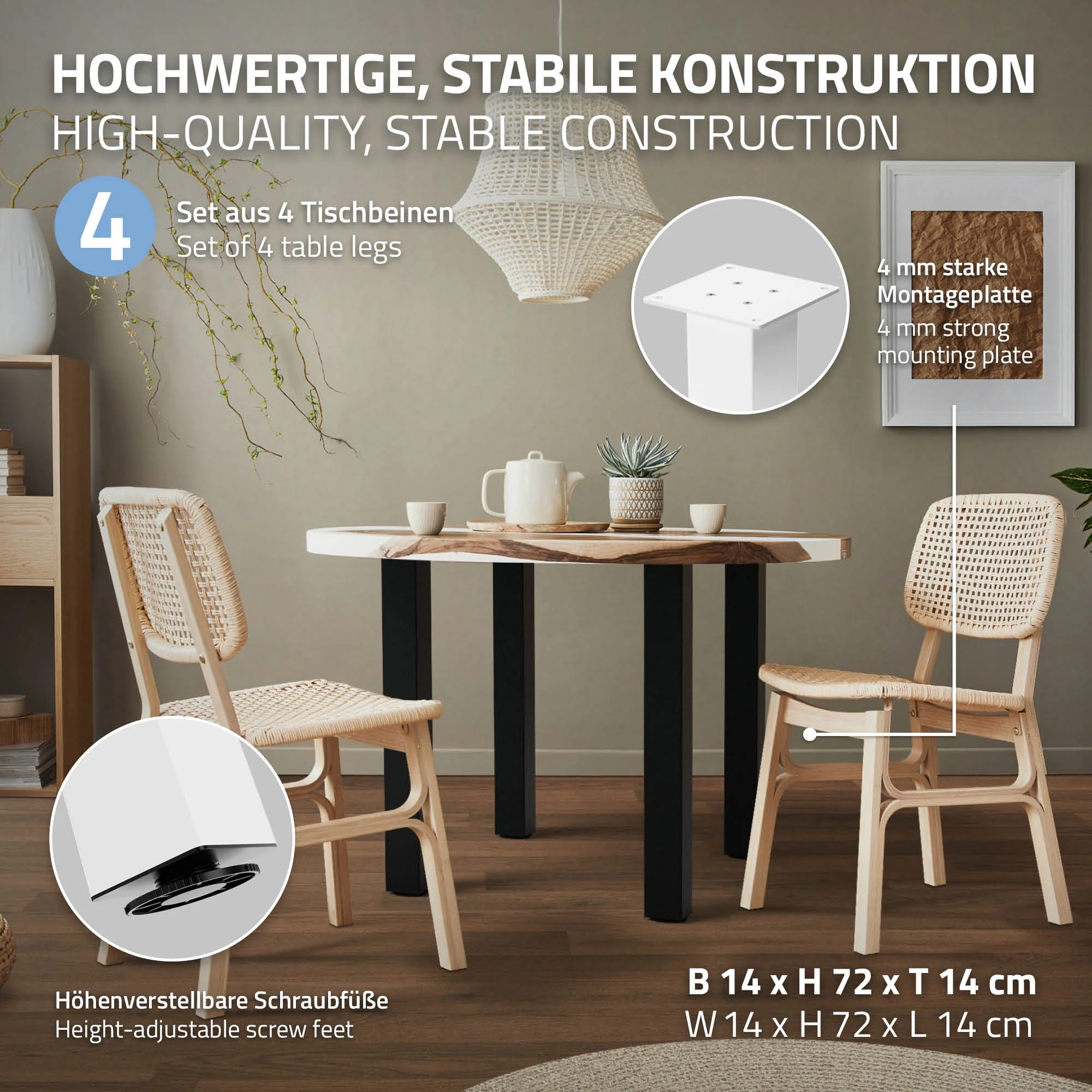 Tischbeine 4er Set I-Design, Vierkantprofil 8x8 cm, Stahl, Industrial, eckig, Metall, verstellbar - Image 93