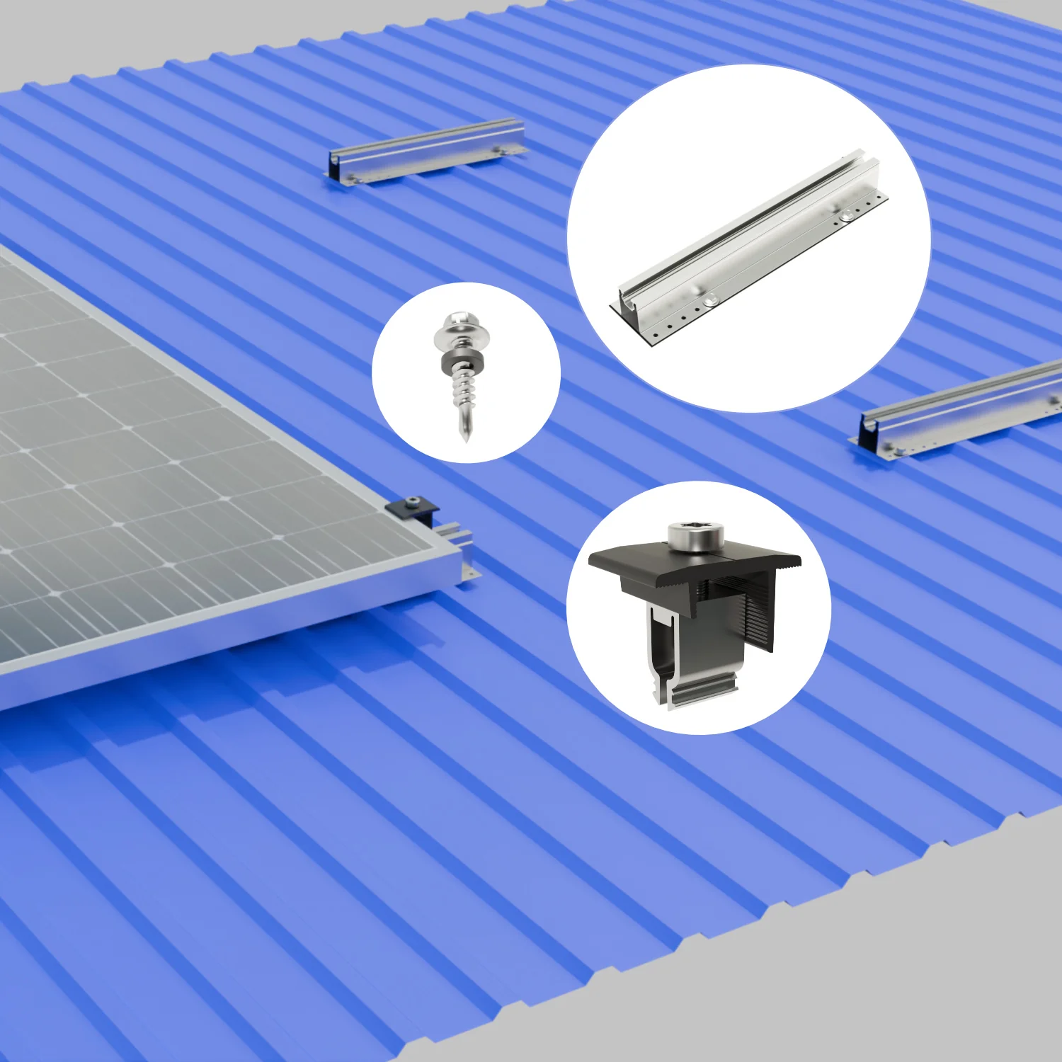 Trapezblech-Montageset für 4 Module mit Kurzschienen - Image 3