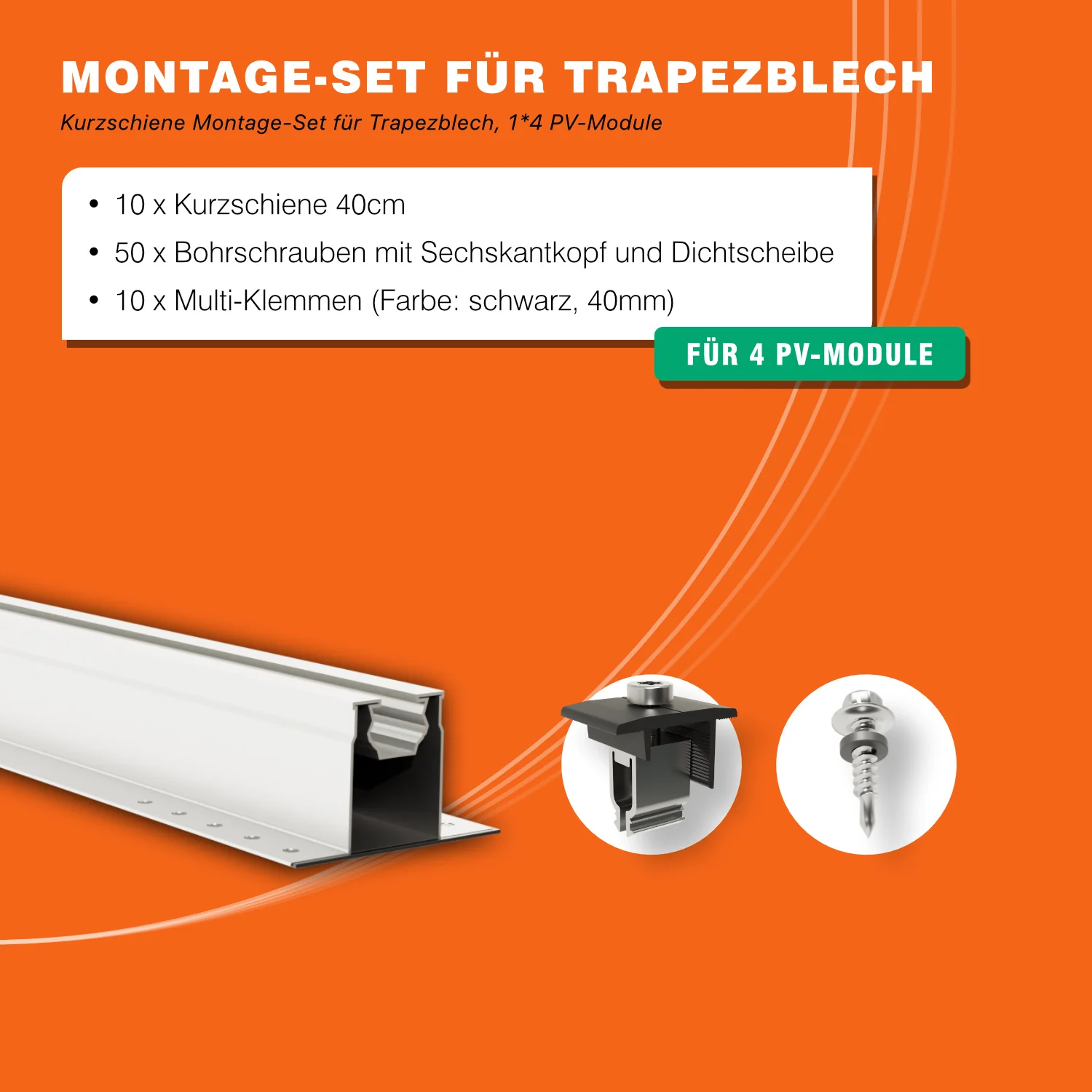 Trapezblech-Montageset für 4 Module mit Kurzschienen - Image 7