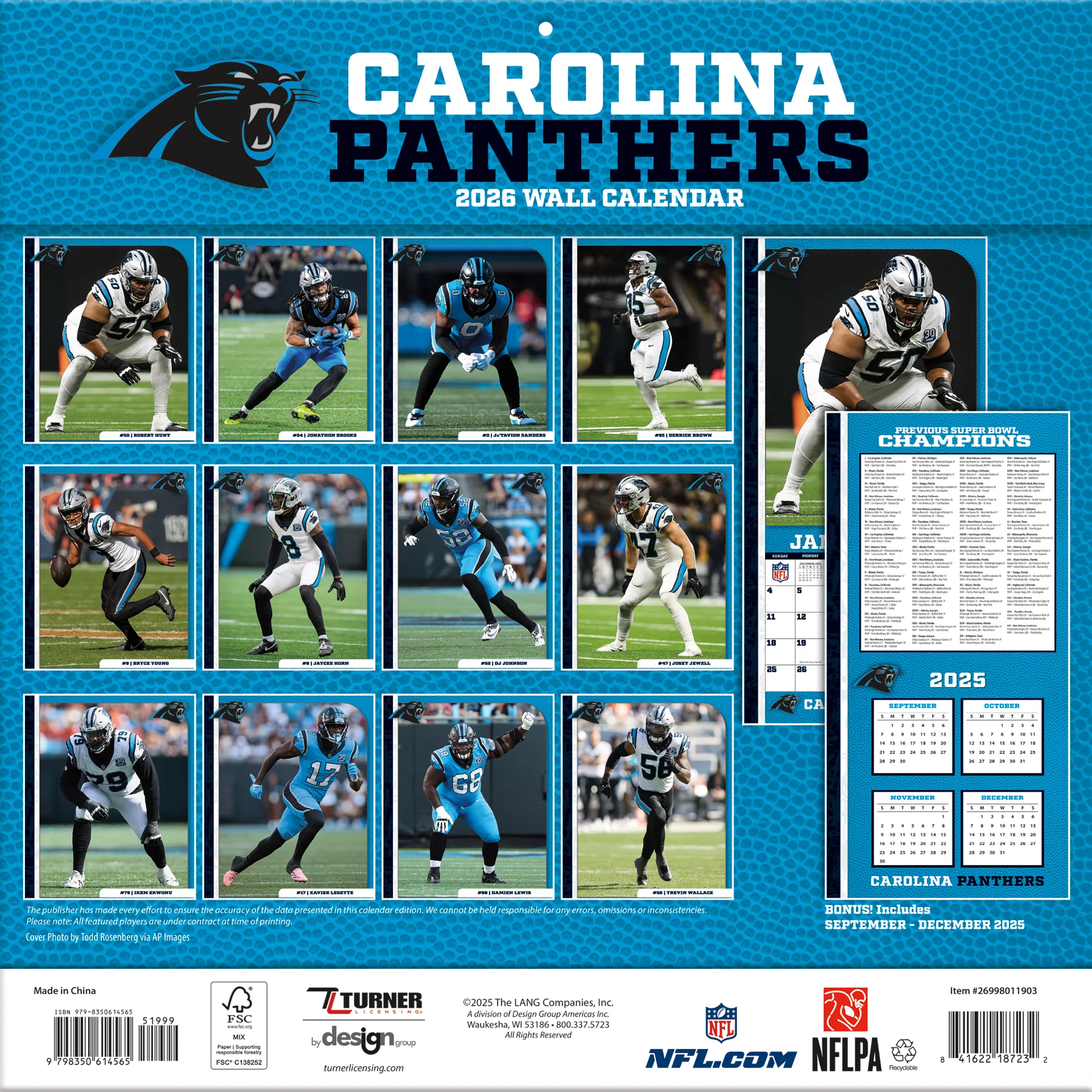 Turner Carolina Panthers NFL 30,5 x 30,5 cm Team Wandkalender 2026 - Image 4