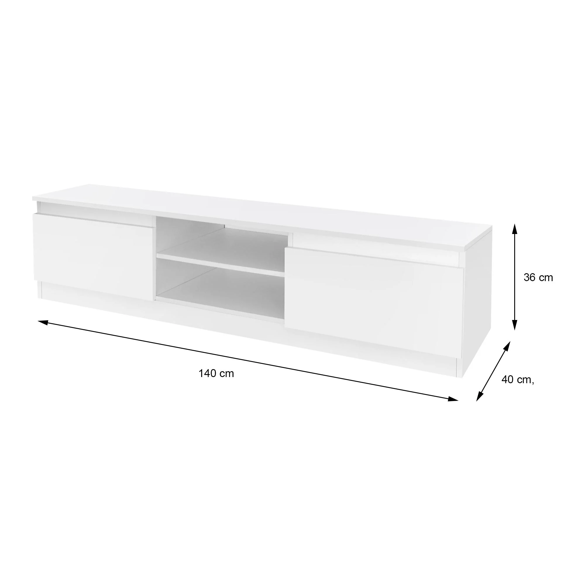 TV-Lowboard mit Stauraum 140x36x40 cm Weiß aus MDF ML-Design - Image 4