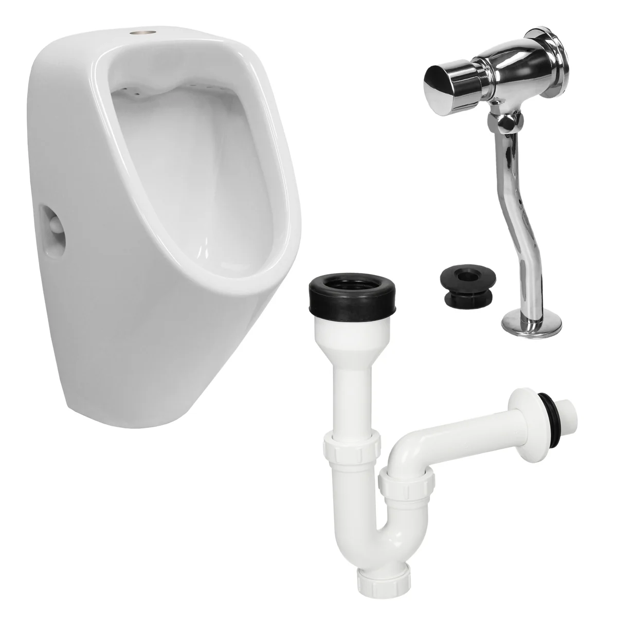 Urinal Pissoir mit Zulauf oben inkl. Druckspüler aus Keramik