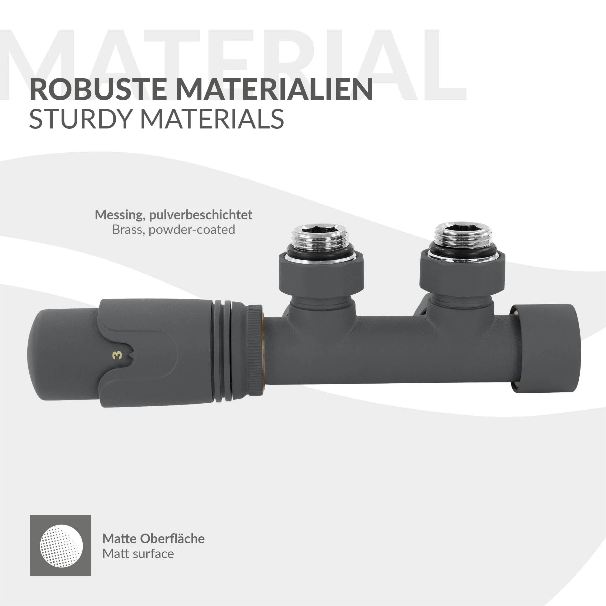 Ventil-Armaturen Set Multiblock Anthrazit Eckform inkl. Thermostatkopf LuxeBath - Image 6