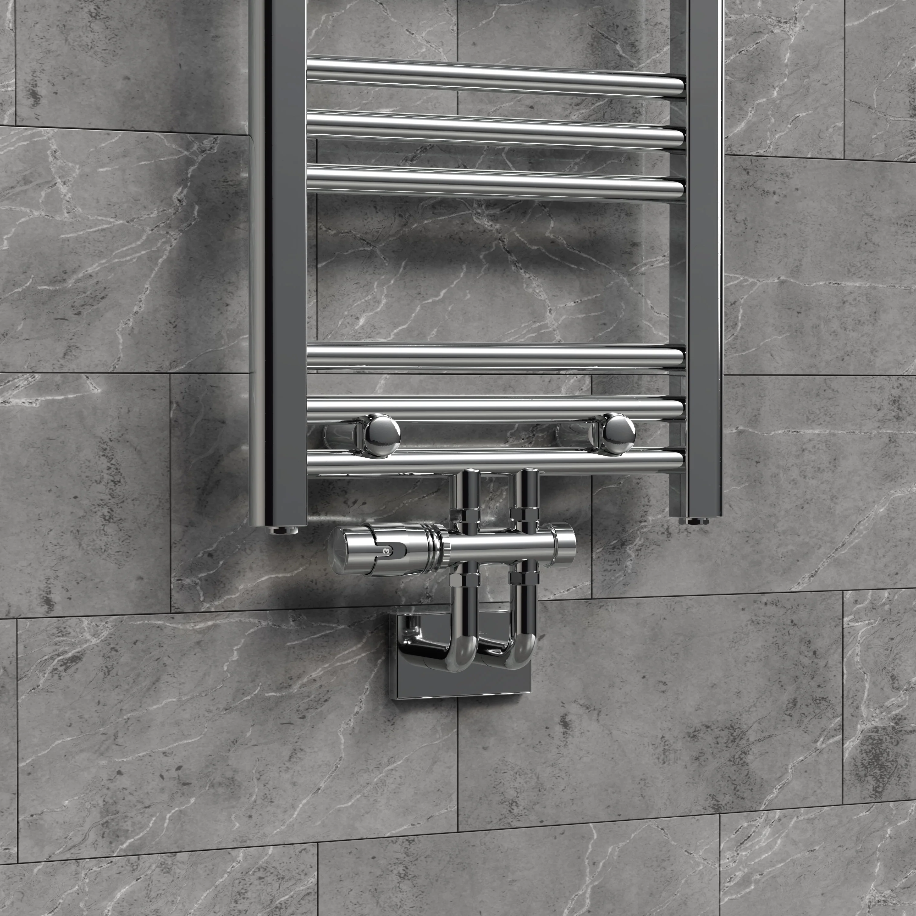 Ventil-Armaturen Set Multiblock Chrom Durchgangsform inkl. Thermostat für Badheizkörper - Image 5