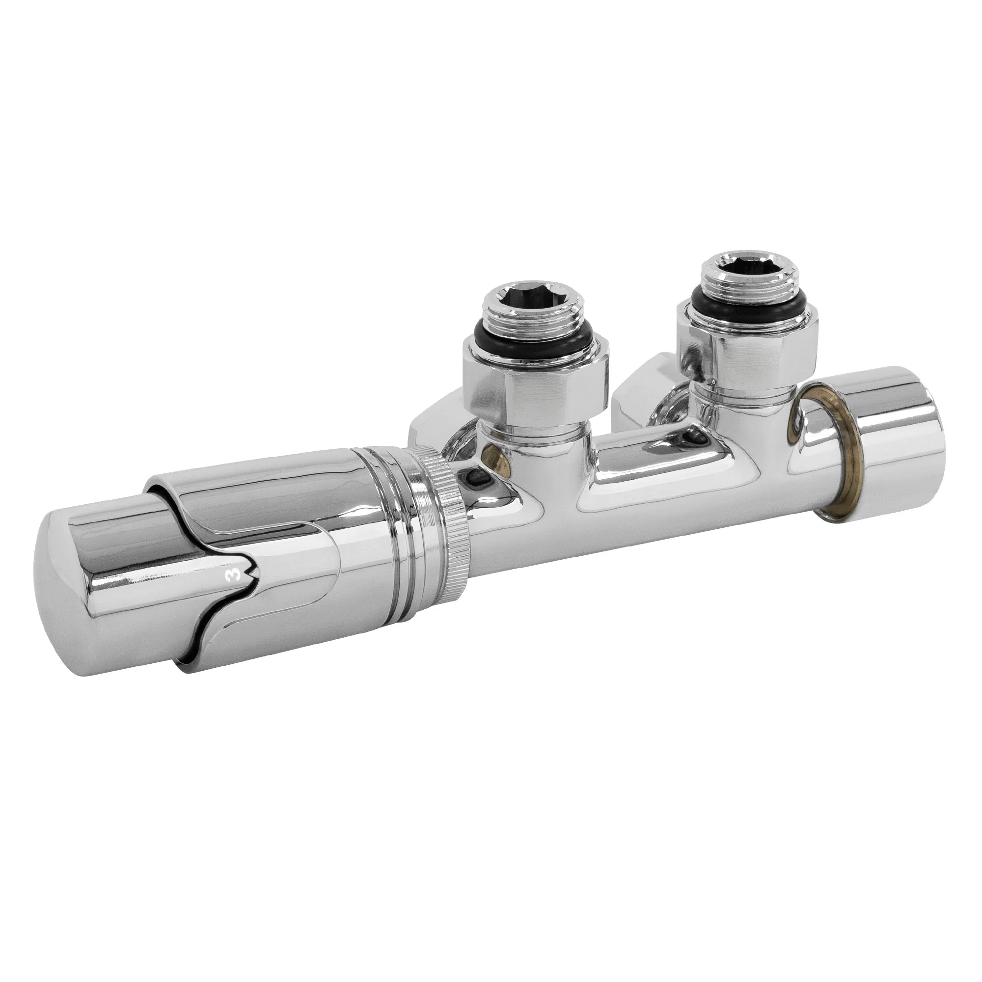 Ventil-Armaturen Set Multiblock Chrom Eckform inkl. Thermostatkopf für Badheizkörper