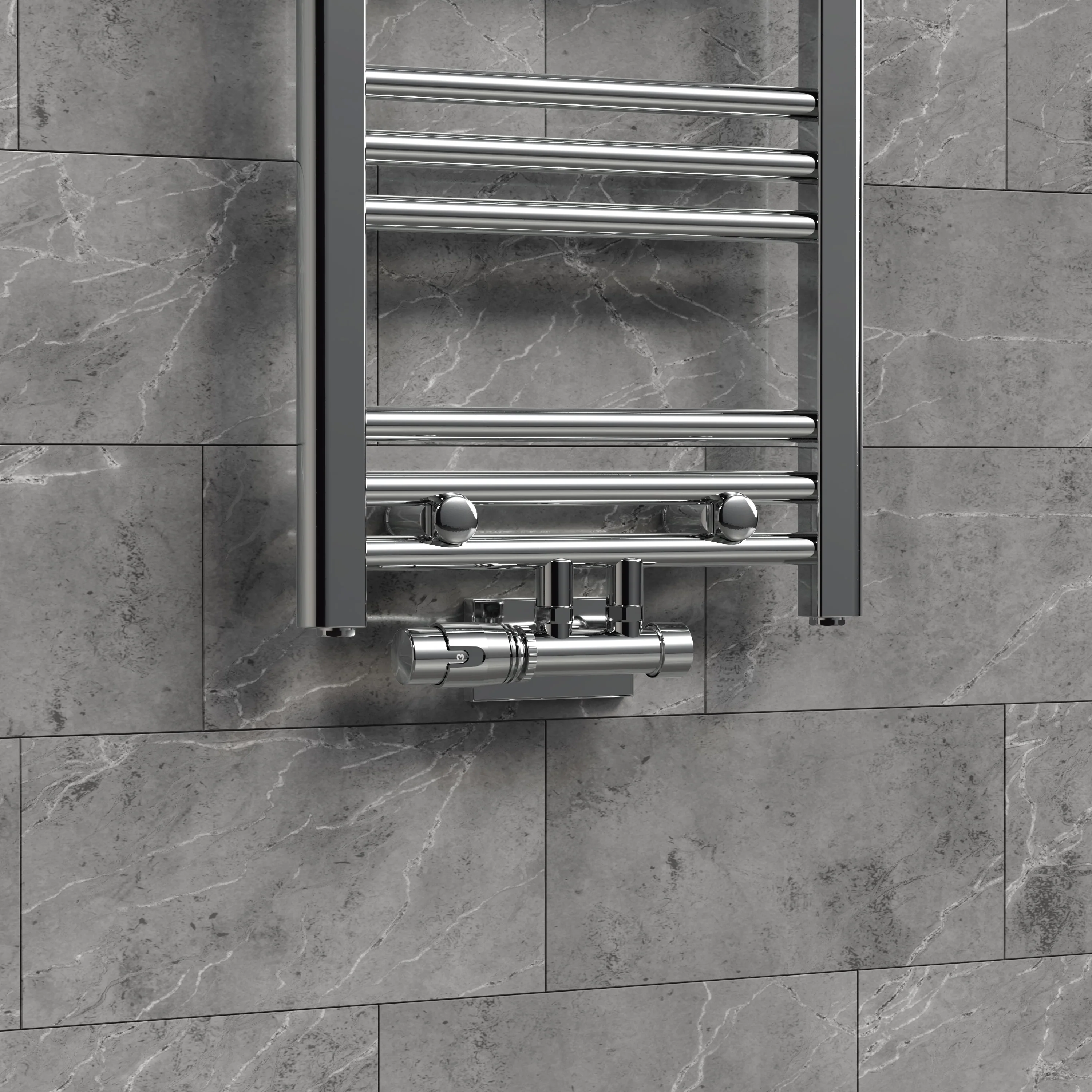 Ventil-Armaturen Set Multiblock Chrom Eckform inkl. Thermostatkopf LuxeBath - Image 5