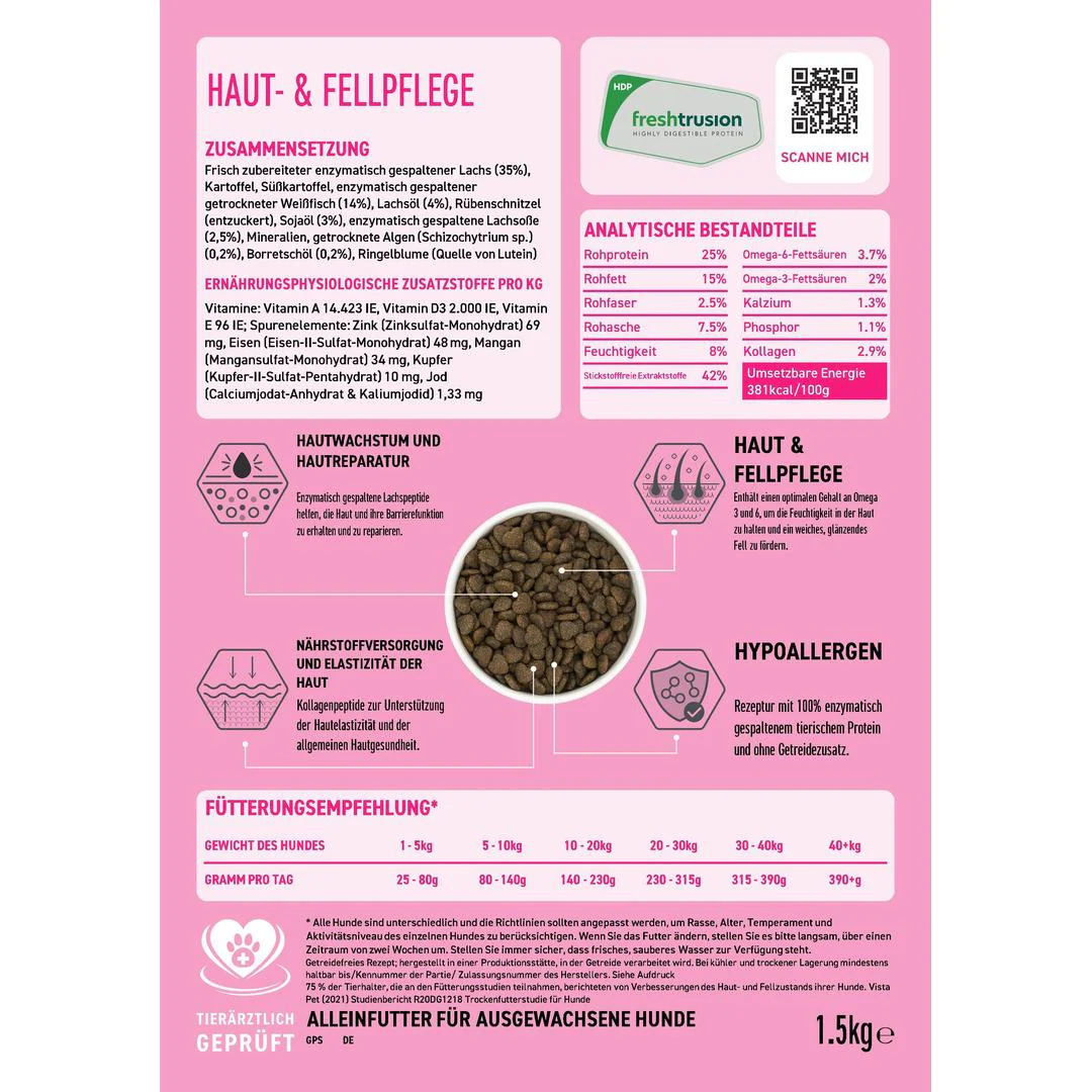 VetLine Trockenfutter mit Peptiden für Hunde - Haut und Fell - 2 x 1,5 kg - Image 8