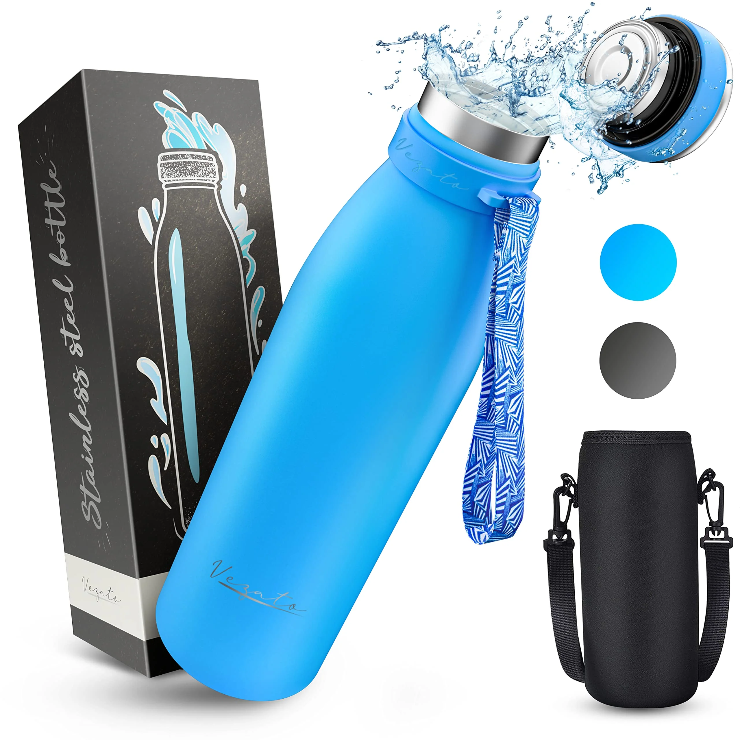 Vezato Trinkflasche Edelstahl - BPA-freie Isolierflasche 1 Liter - Auslaufsichere - Image 2