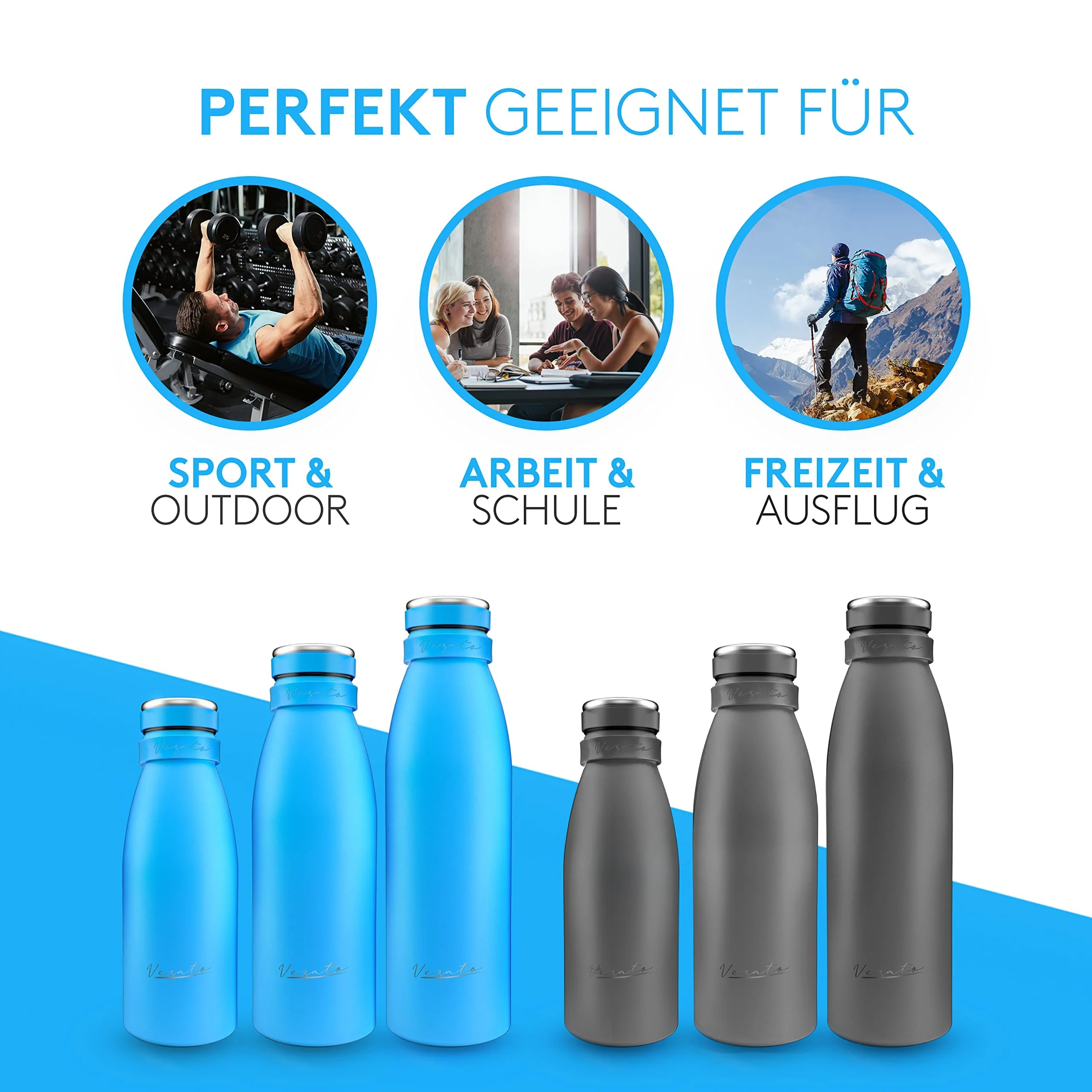 Vezato Trinkflasche Edelstahl - BPA-freie Isolierflasche 1 Liter - Auslaufsichere - Image 4